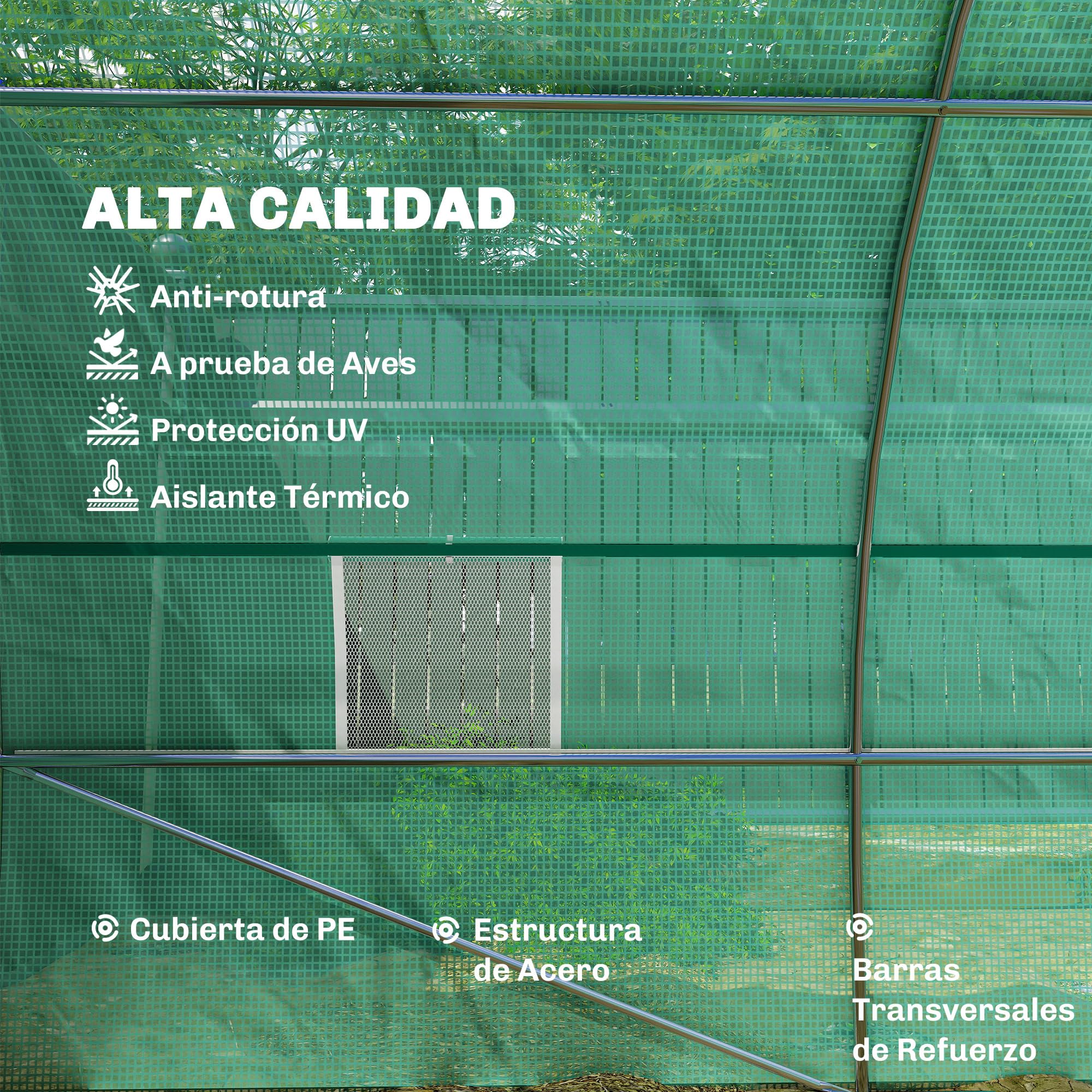 Outsunny Invernadero de Exterior Invernadero de Túnel 8x3x2 m Invernadero de Jardín con 12 Ventanas y Puerta Enrollable para Cultivo Plantas Tomates Verduras Acero y PE 140 g/m² Verde
