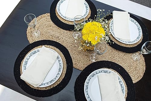 Miniatura 6 de Chardin home Camino de mesa ovalado trenzado de yute  Camino de mesa bohemio  Pieza central artesanal para mesa, cofres, encimeras y más  yute