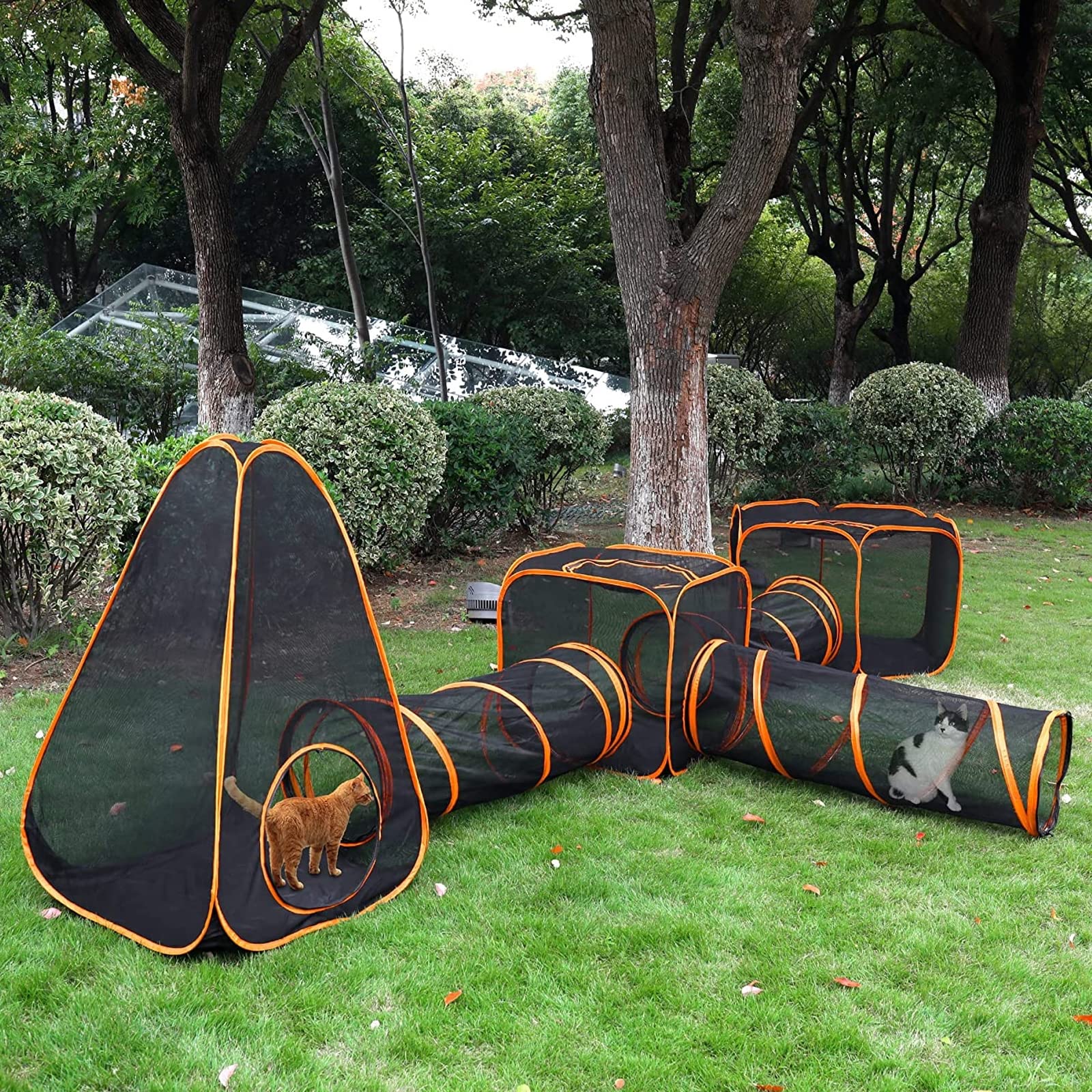 Recintos para Gatos al Aire Libre, Tiendas de campaña para Gatos 6 en 1 y túnel de Juego para Gatos, Conejos, Hurones y Animales pequeños, fáciles de Montar