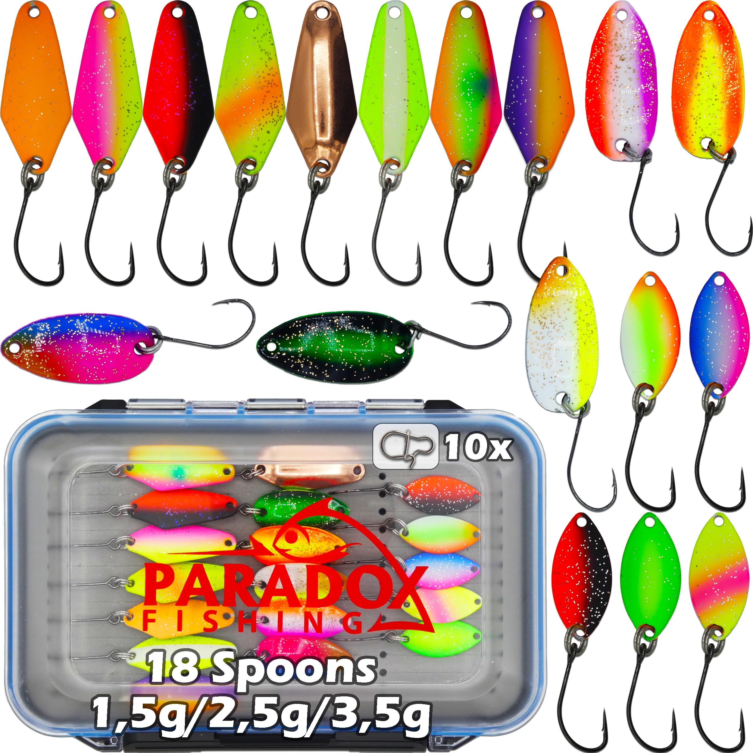 Paradox Fishing Set di esche per trote e trote, con scatola, per trote, pesca, trote, trote, spoon trote