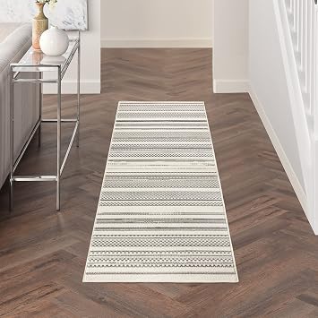 Nourison Home Grafix Ivory Grey 23" x 76" Area Rug - Easy Clean, Non Shedding, Bed Room, Living Room, Dining Room, Kitchen 8 Runner