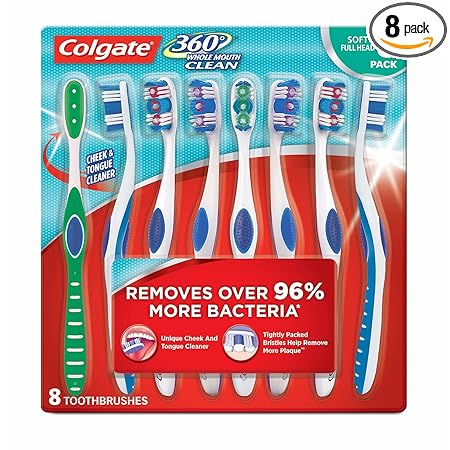 Colgate 360 Total Whole Mouth Clean Toothbrush, 8 Pack, Soft