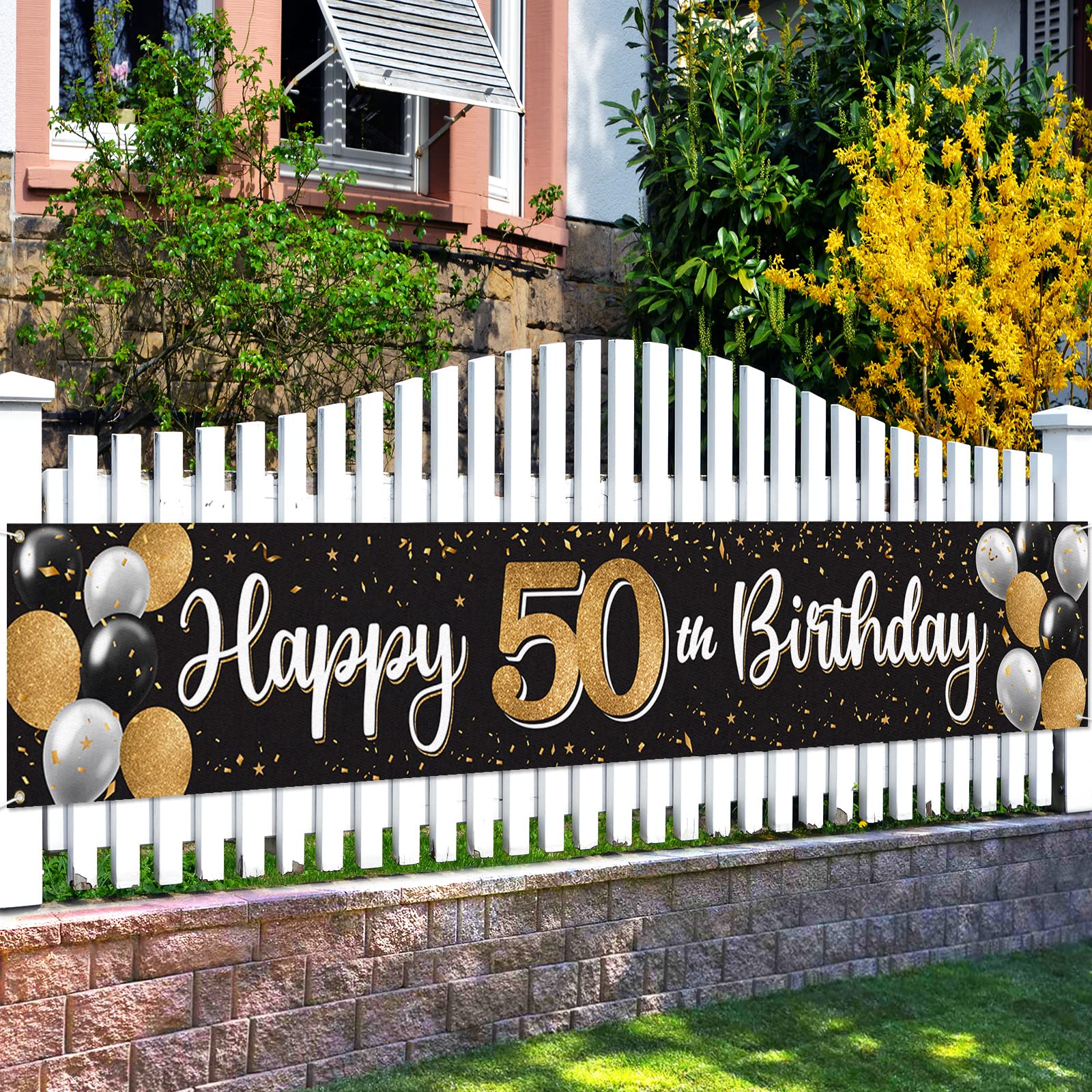 Cheers To 52 Years! Black & Gold Yard Sign / Door Banner - 52nd Birthday Party Decor