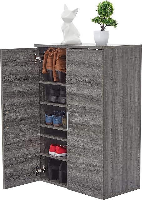 Iris Ohyama, Shoe Cabinet/Shoe Cabinet storage/Wooden Shoe Cabinet/Shoe storage cabinet with 2 doors and shelves, Modular & Design, Entry, Bedroom - Shoe cabinet - SR-6035 - Grey Oak
