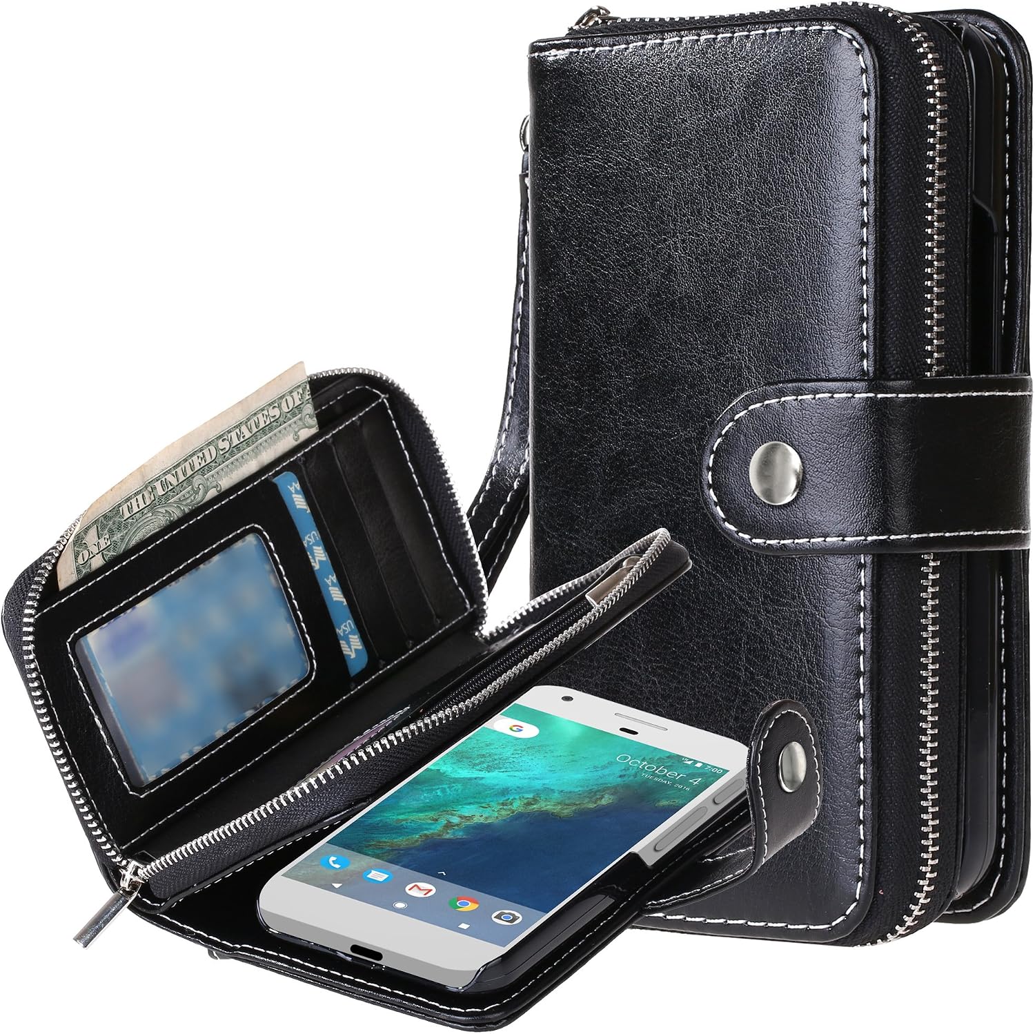 E LV Case for Google Pixel Case Cover PU Leather Flip Folio Wallet Purse Case Cover for Google Pixel - [Black]