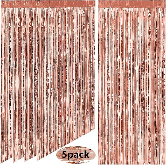Metallic Tinsel Foil Fringe Curtains, 5pcs 3ft x 6.6ft Glitter Curtains, Photo Booth Props Backdrop Curtain for Door Decorations Hanging, Birthday, Wedding, Hen Do Party, Christmas, Xmas