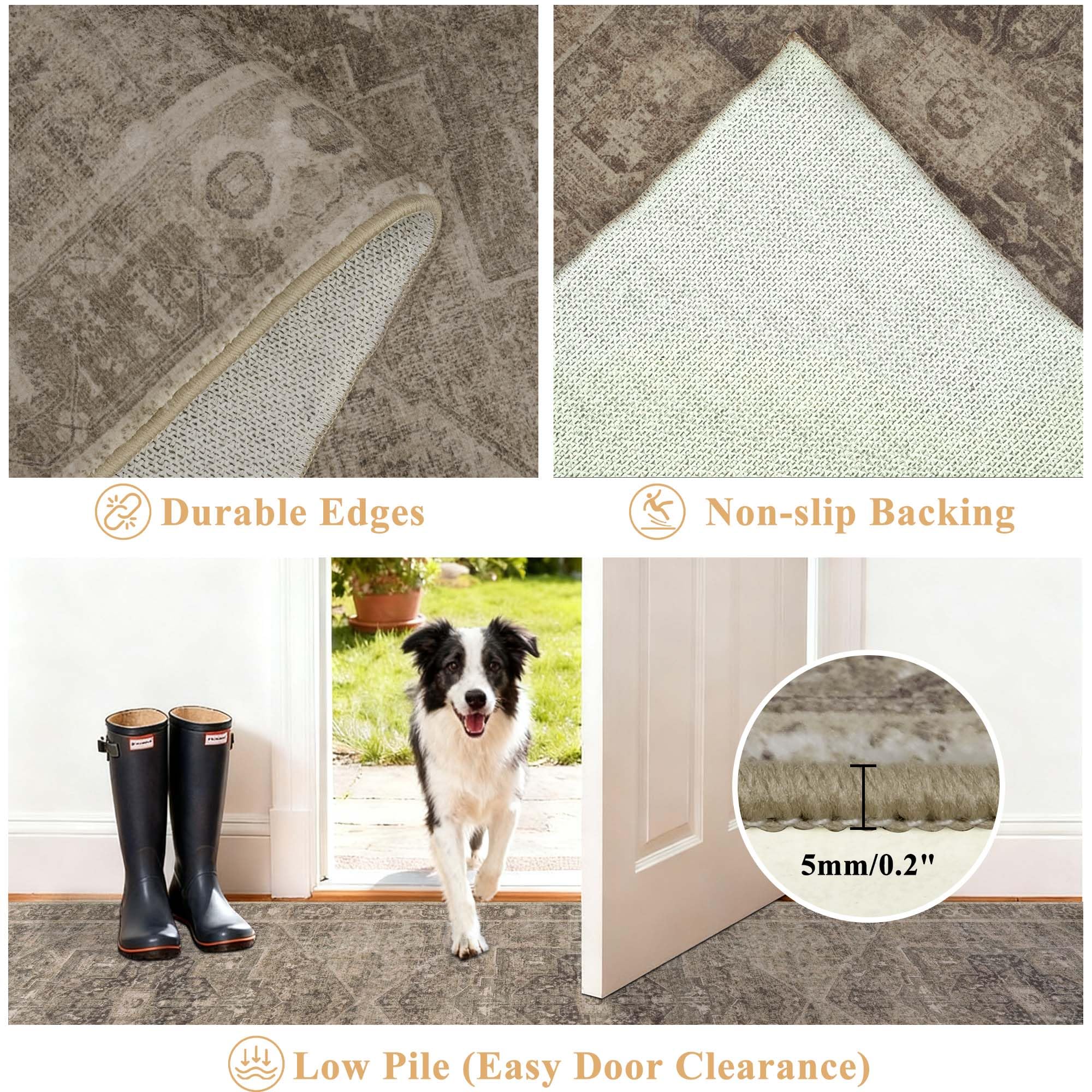 Homcomodar Tappeto Corridoio Nero Marrone 80x300cm Tappeti Passatoia Lungo Cucina Lavabile in Lavatrice Antiscivolo Tapette Camera da Letto Scendiletto Cameretta Ufficio Pelo Corto Carpet