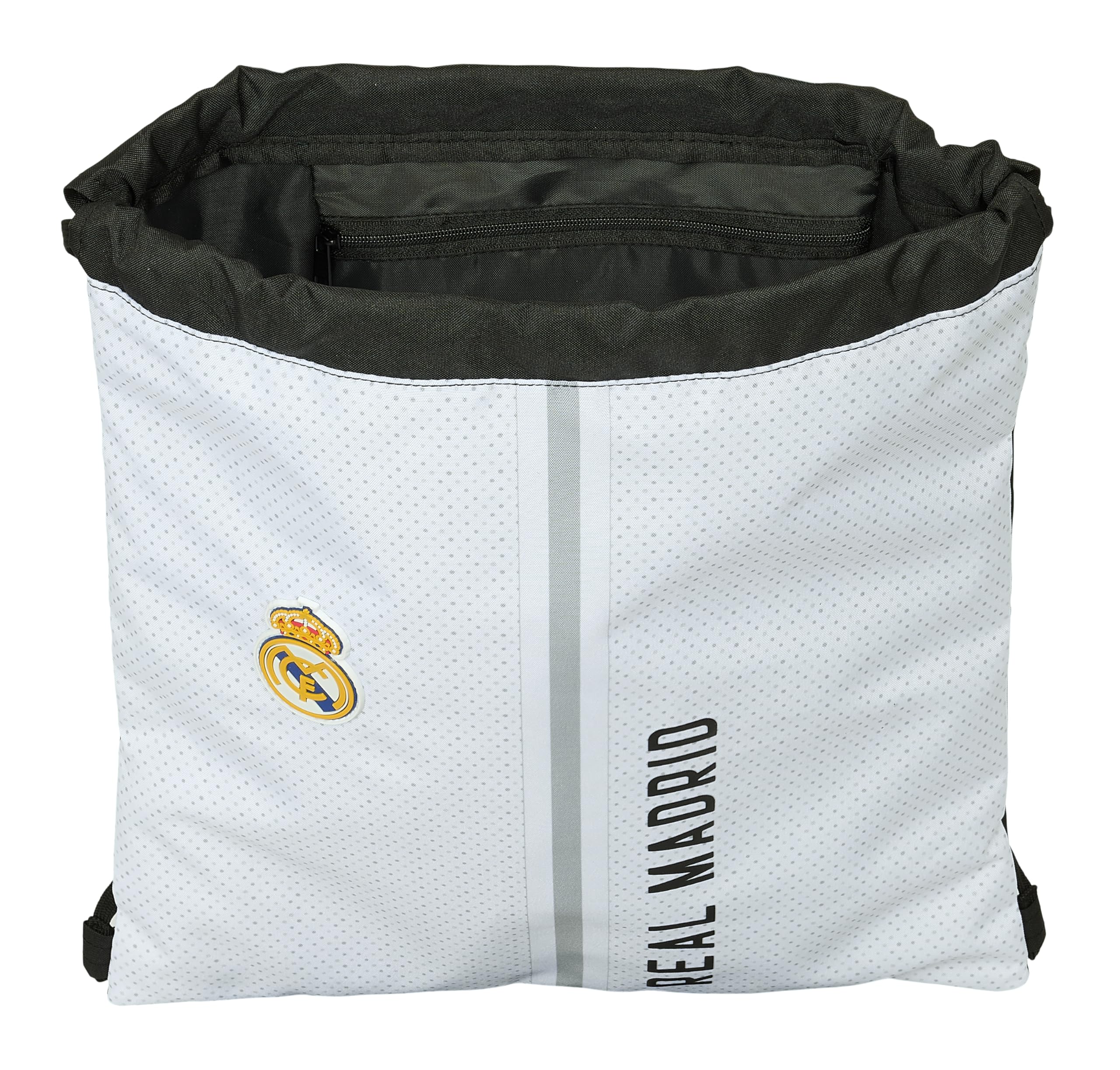 Real Madrid 1. Team 24/25 Rucksack, flach, groß, ideal für Kinder unterschiedlichen Alters, komfortabel und vielseitig, Qualität und Haltbarkeit, 35 x 40 cm, Weiß/Grau, Weiß/Grau, Standard,