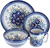 Blue Rose Polish Pottery Garden of Blue 16PC Dinnerware Set