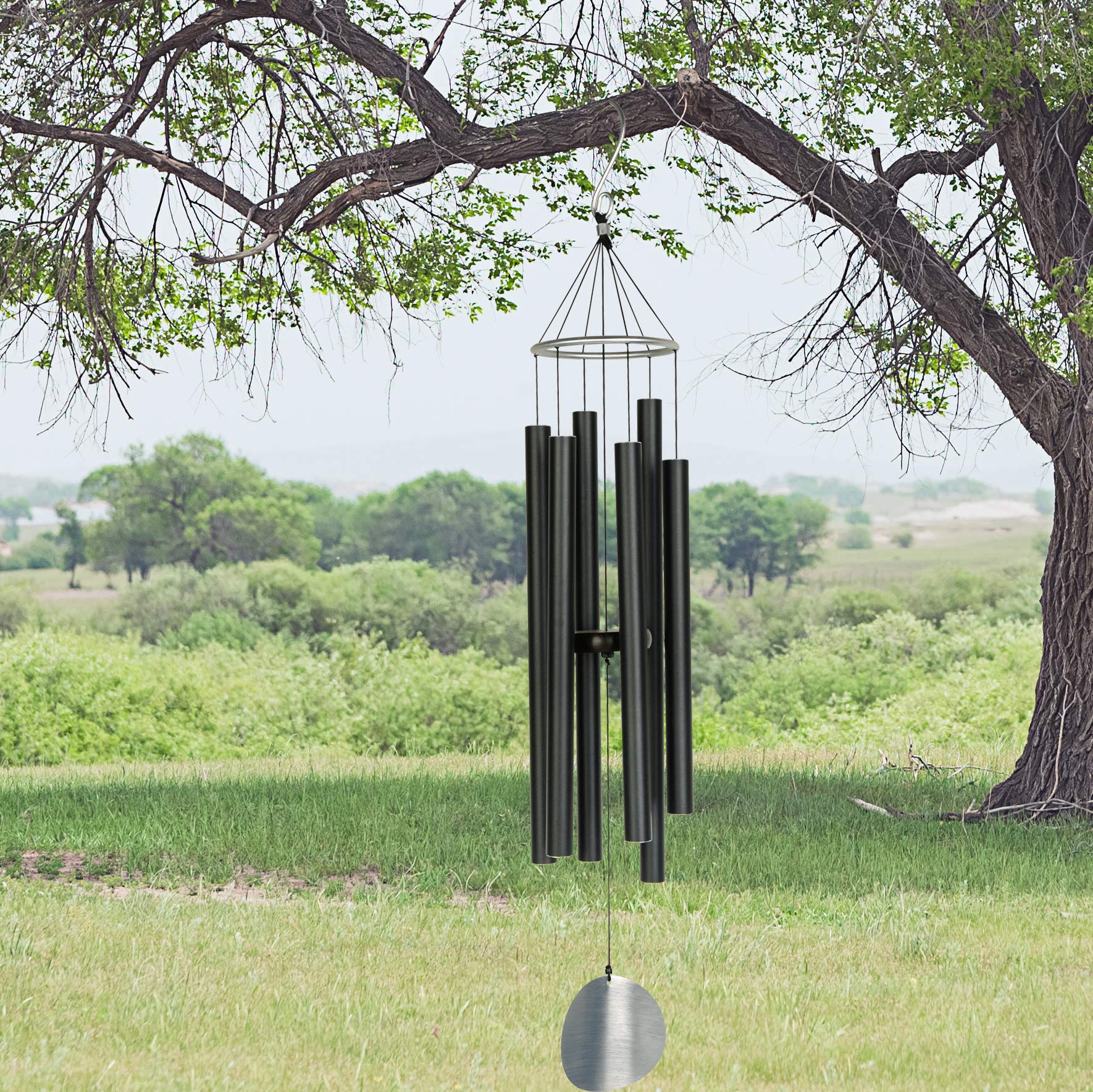 OSVINO Campane a Vento Decorazione Grande Metallo per Giardino Fenster 90cm Lunghezza, Nero