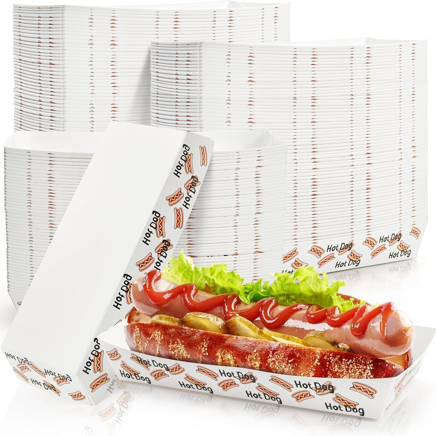 200 Pieces Hot Dog Tray, 2 Lb Hard Paper Food Tray for Serving Food, Disposable Heavy-duty Food Boat Hot Dog Holder for Party Hot Dog, Taco, Fries, Snack, Nacho, BBQ
