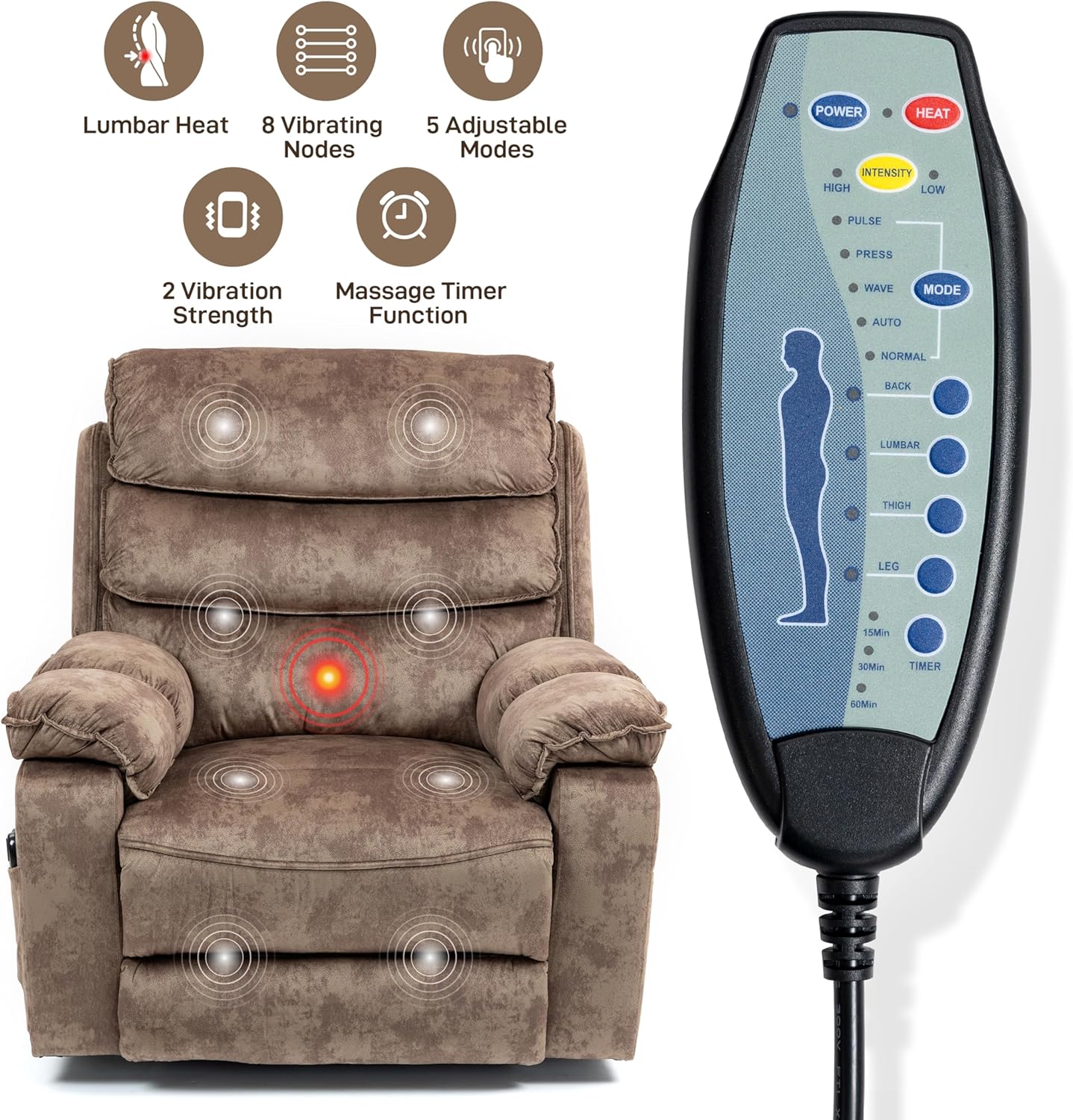 JIKFRIMA 27in Extra Wide Power Lift Recliner Chair for Big Tall with Extended Footrest Heat Massage, Oversized Electric Lift Recliner Chairs for Adults Elderly Seniors, Arm Storage & Cup Holders