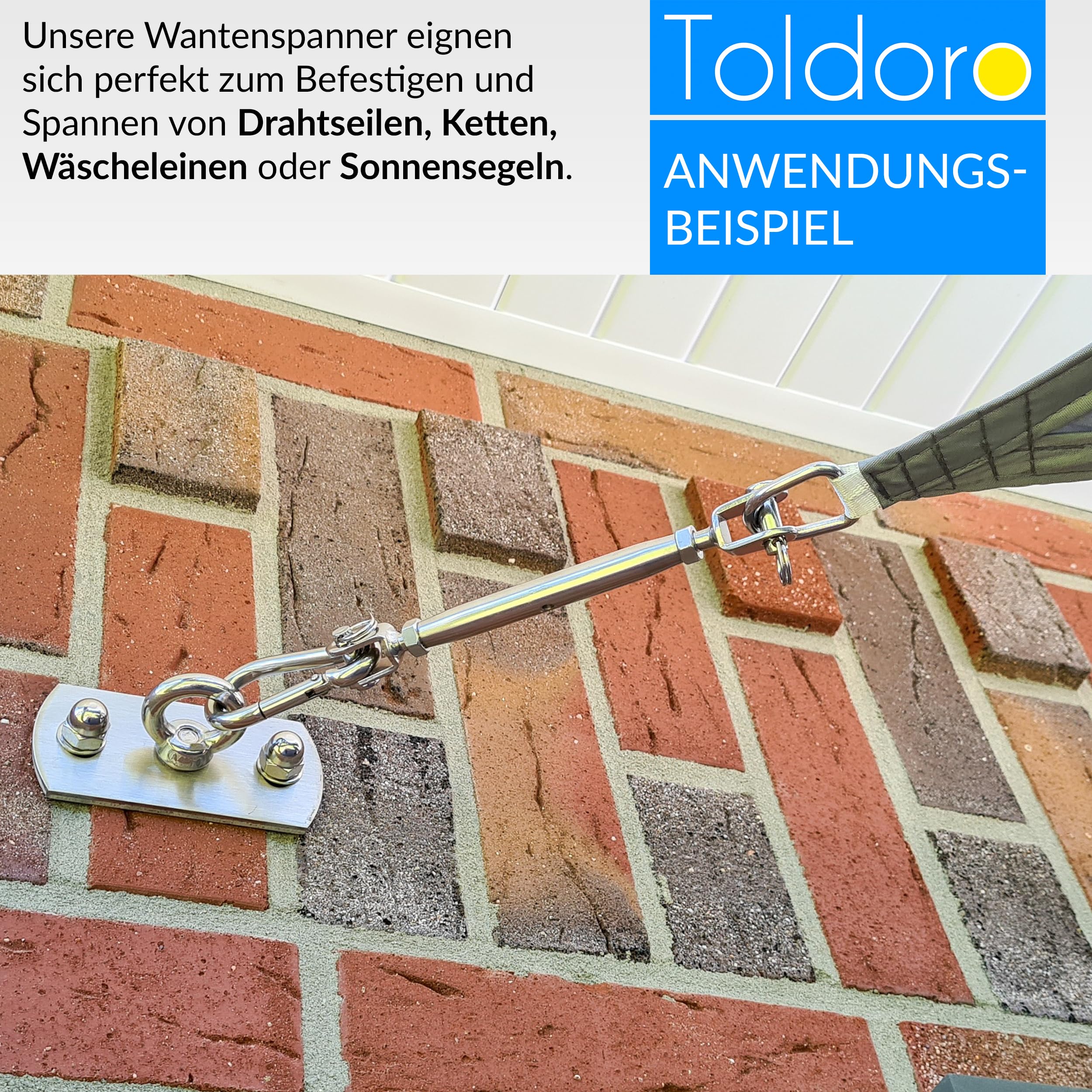 Toldoro 2x M16 Wantenspanner Edelstahl rostfrei V4A / Sonnensegel Spanner, Spannschloss, Seilspanner, Drahtspanner Gabel als Sonnensegel Zubehör/geschlossene Form