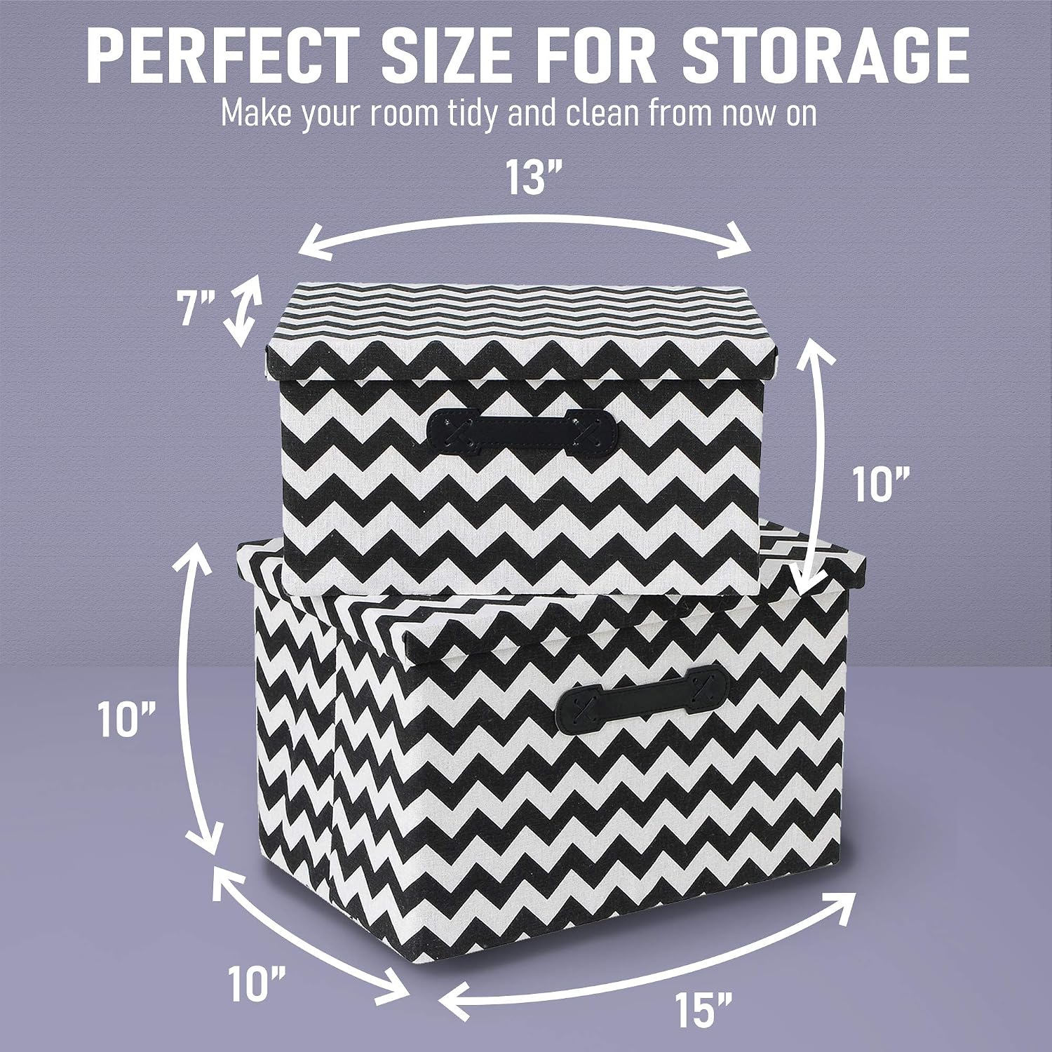 Enzk&Unity Foldable Lidded Storage Bins Cube Fabric Storage Basket with Handle Organizer Box Containers for Shelf Home Office Closet Nursery, 2Pack, White&Black
