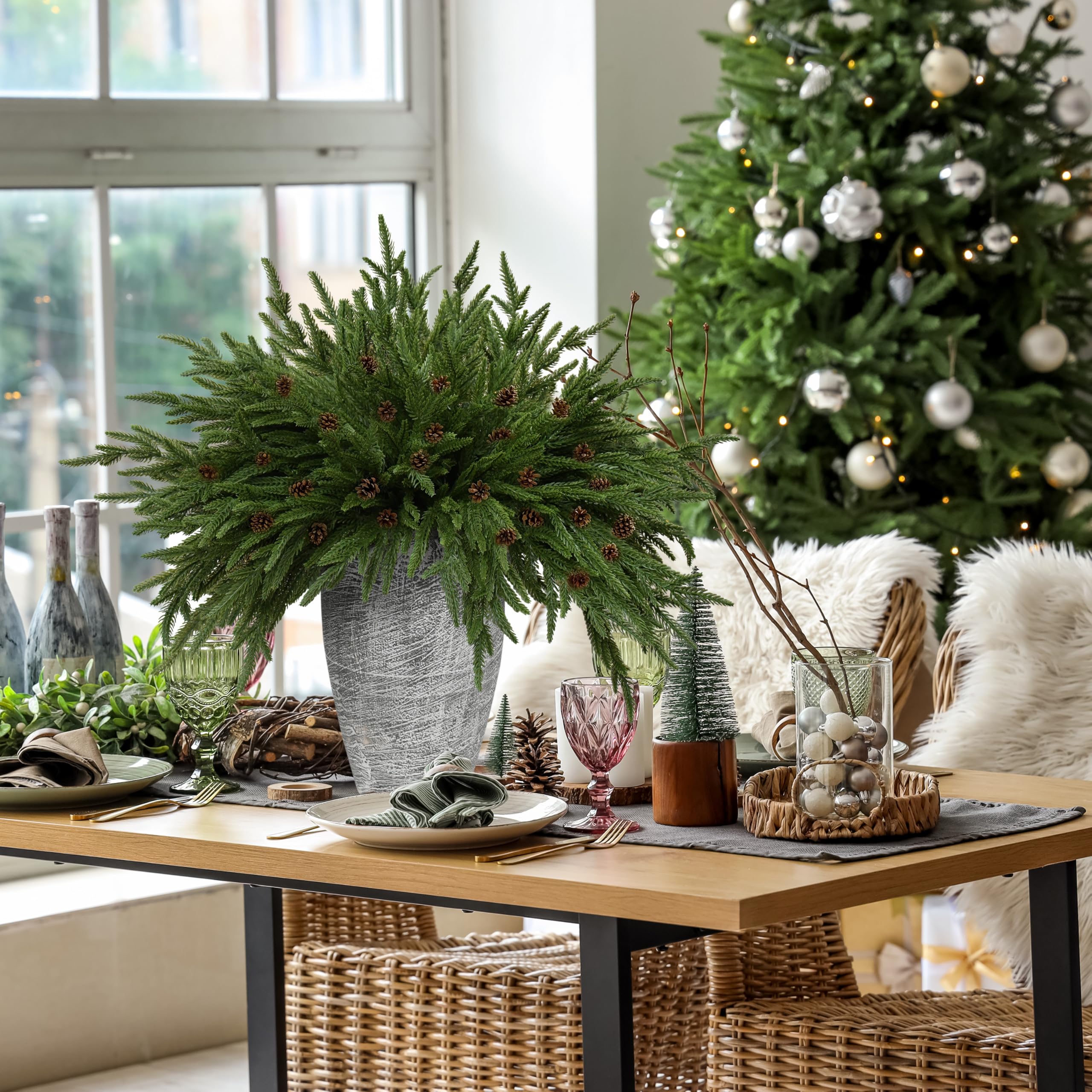 Künstliche Norfolk-Tannenzweige, 81,3 cm, künstliche Tannenzapfen, künstliche Tannenzapfen, Zweige für DIY-Girlande, Weihnachten, Innen- und Außenbereich, Heimdekoration (12)