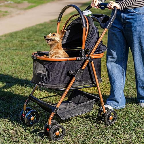 Miniatura 2 de Cochecito para mascotas con 4 ruedas, plegable para perros pequeñosmedianos y gatos de hasta 50 libras, transportador extraíble, cesta de
