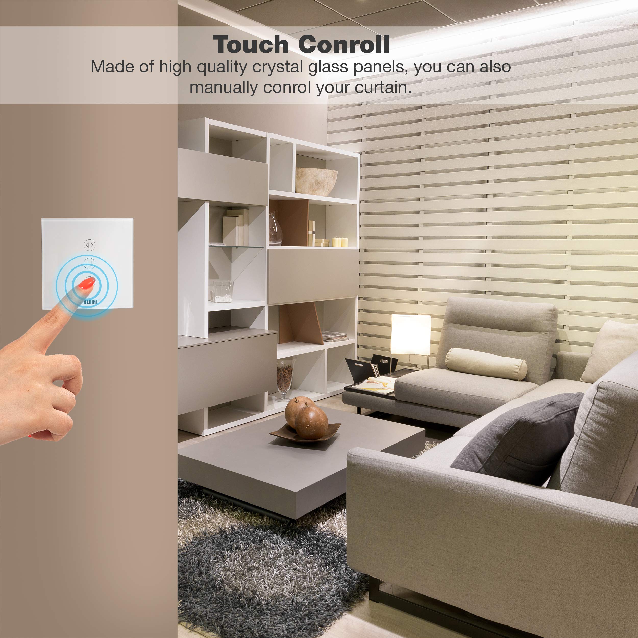 PALMAT Smart Set Commutateur de rideau avec Moteur électrique tubulaire pour volets roulants - Commande vocale, Pour volets ou stores à moteur, Compatible avec Alexa Google Home (60SW/ 45Kg, Noir)
