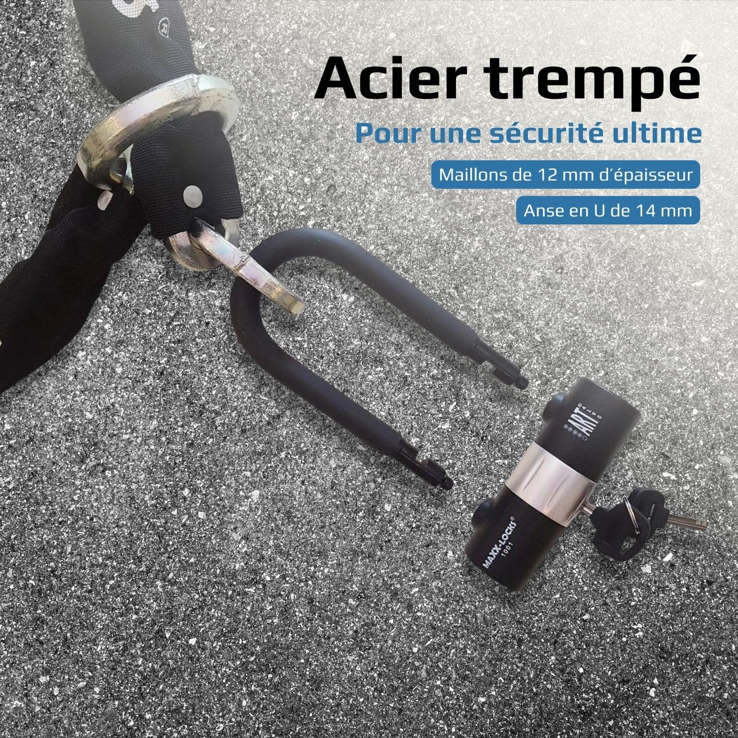 Tirau ART 4-120 cm - Antivol Moto et Scooter | Chaîne avec boucle et anse en U | Certifié ART pour moto, scooter et cyclomoteur