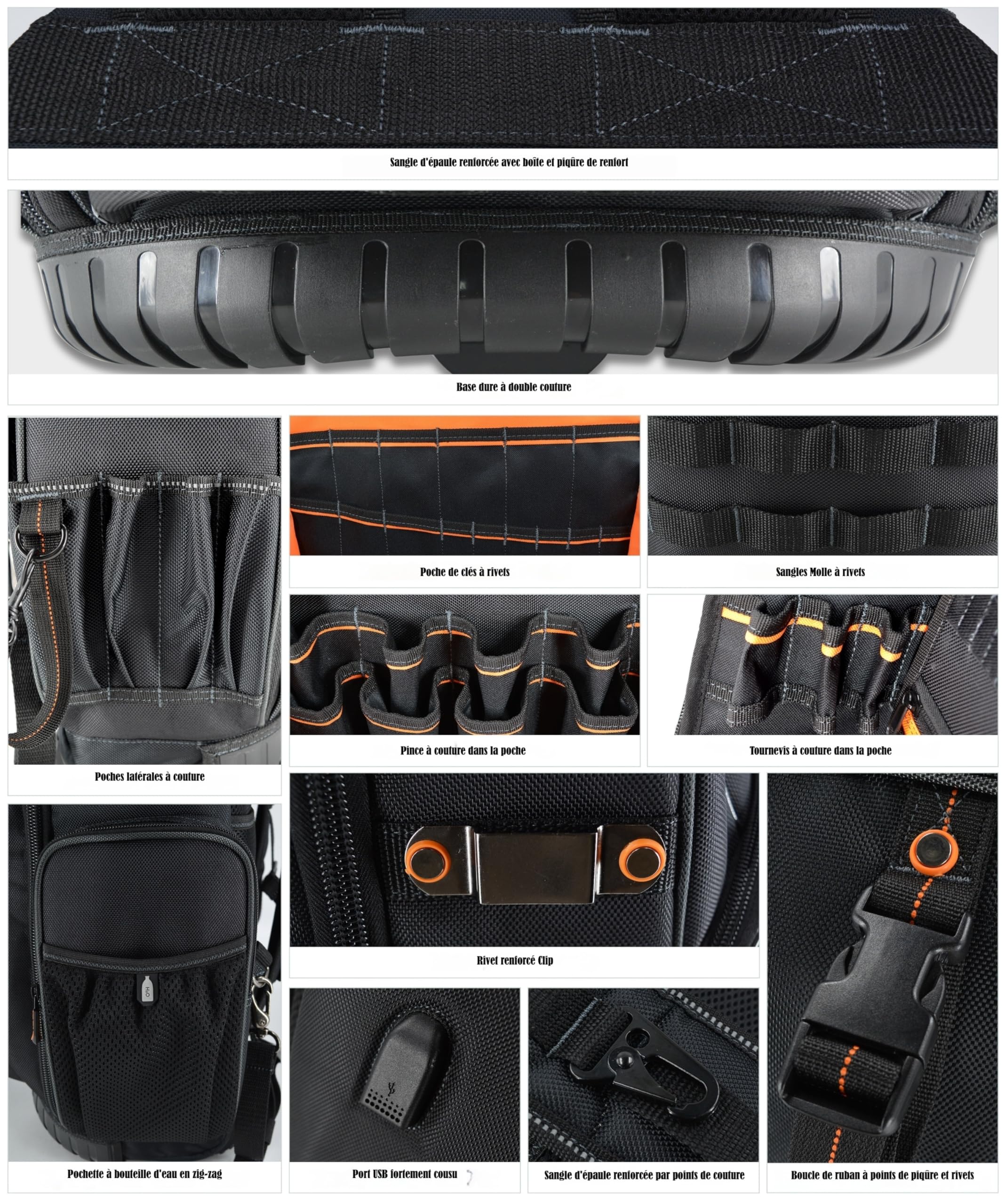 WELKINLAND Sac à dos à roulettes 72 poches, grand sac à outils avec roulettes, sac d'électricien roulant avec roues pour homme