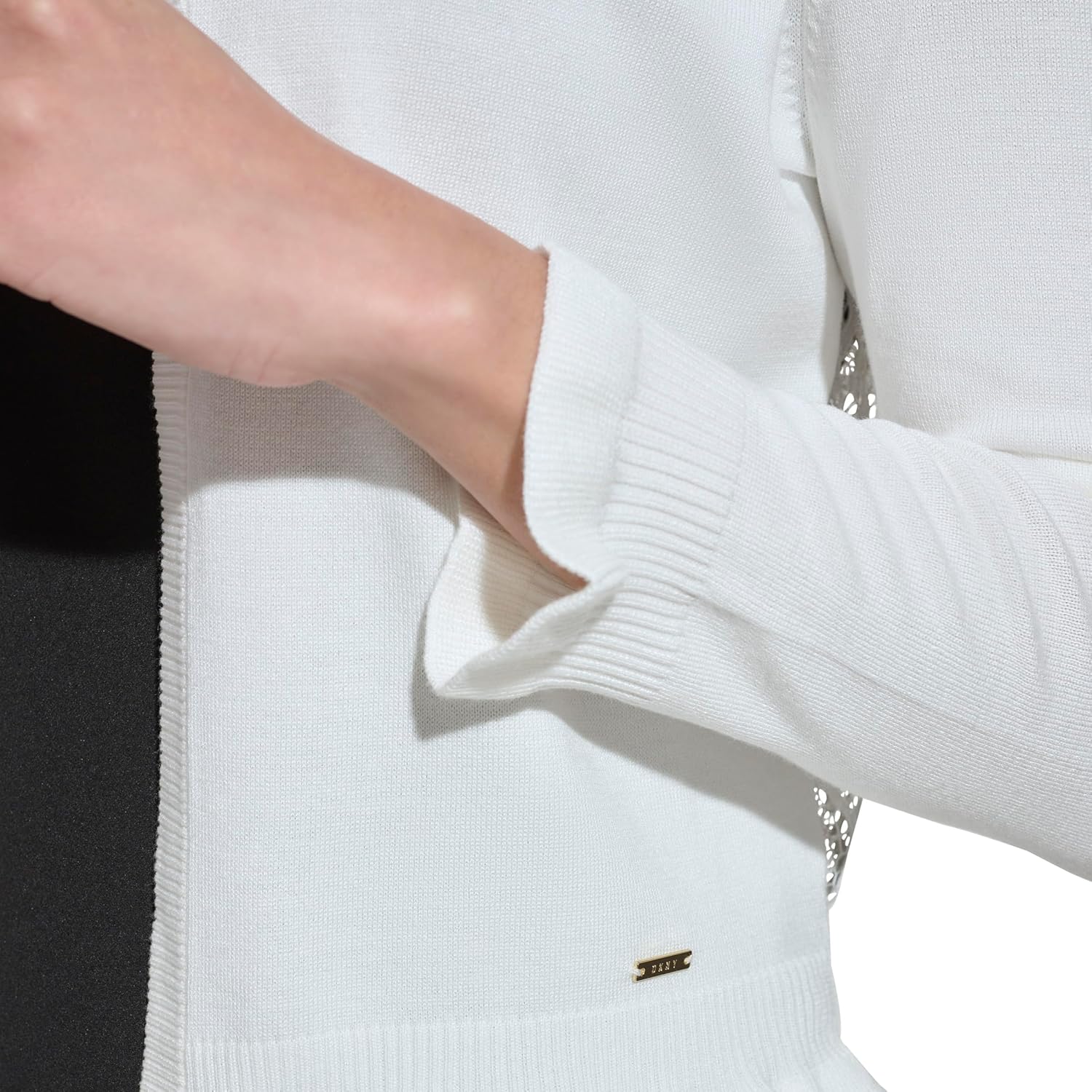 DKNY Womens 3/4 Sleeve Jewel Neck Lace Back Ruffle Cuff and Hem Waist Length Shrug - Image 5