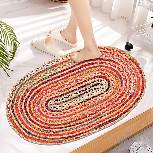 Rag Rug, Jute Rug,Rugs 2x3,Chindi Rug,Oval Rug,Braided Area Rug,Kitchen Rug,Chindi Rug 2x3,Rugs Bedroom,Rug,Jute Entryway Rug,Room Rug,Braided Area Rug,ute Cotton Multi Chindi Oval Rug 24x36