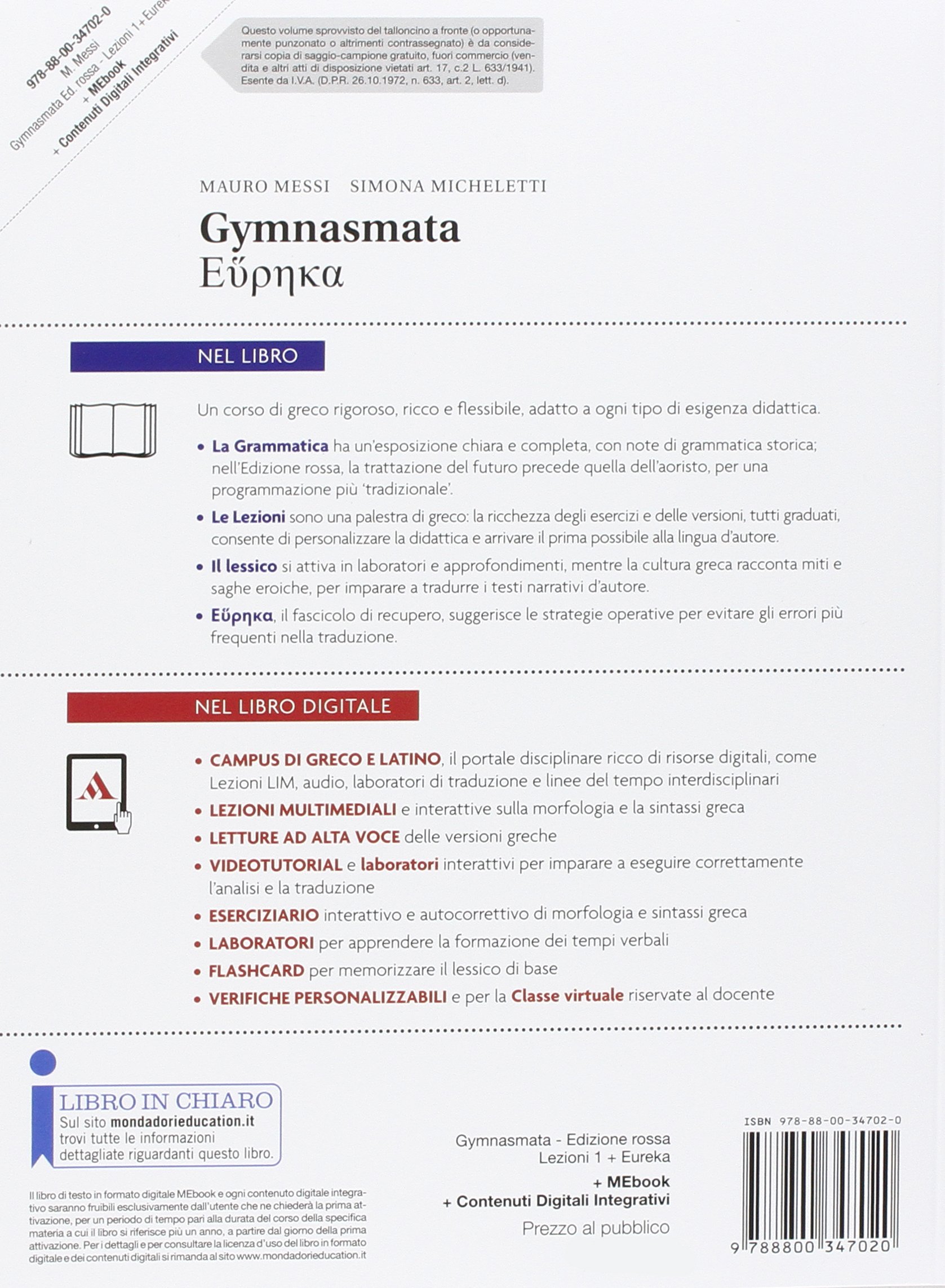 Gymnasmata. Lezioni. Con Eureka. Ediz. rossa. Per i Licei e gli Ist. magistrali. Con e-book. Con espansione online (Vol. 1)