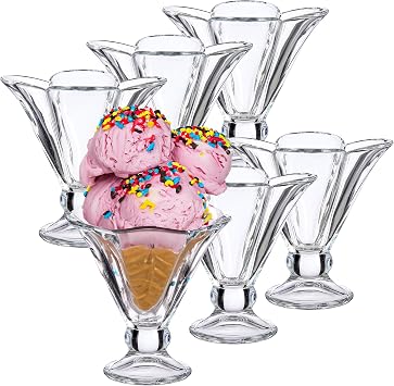 Set of 6 Glass Ice Cream Cups with Base 200 ml - 10.5 x 10.5 x 12 cm