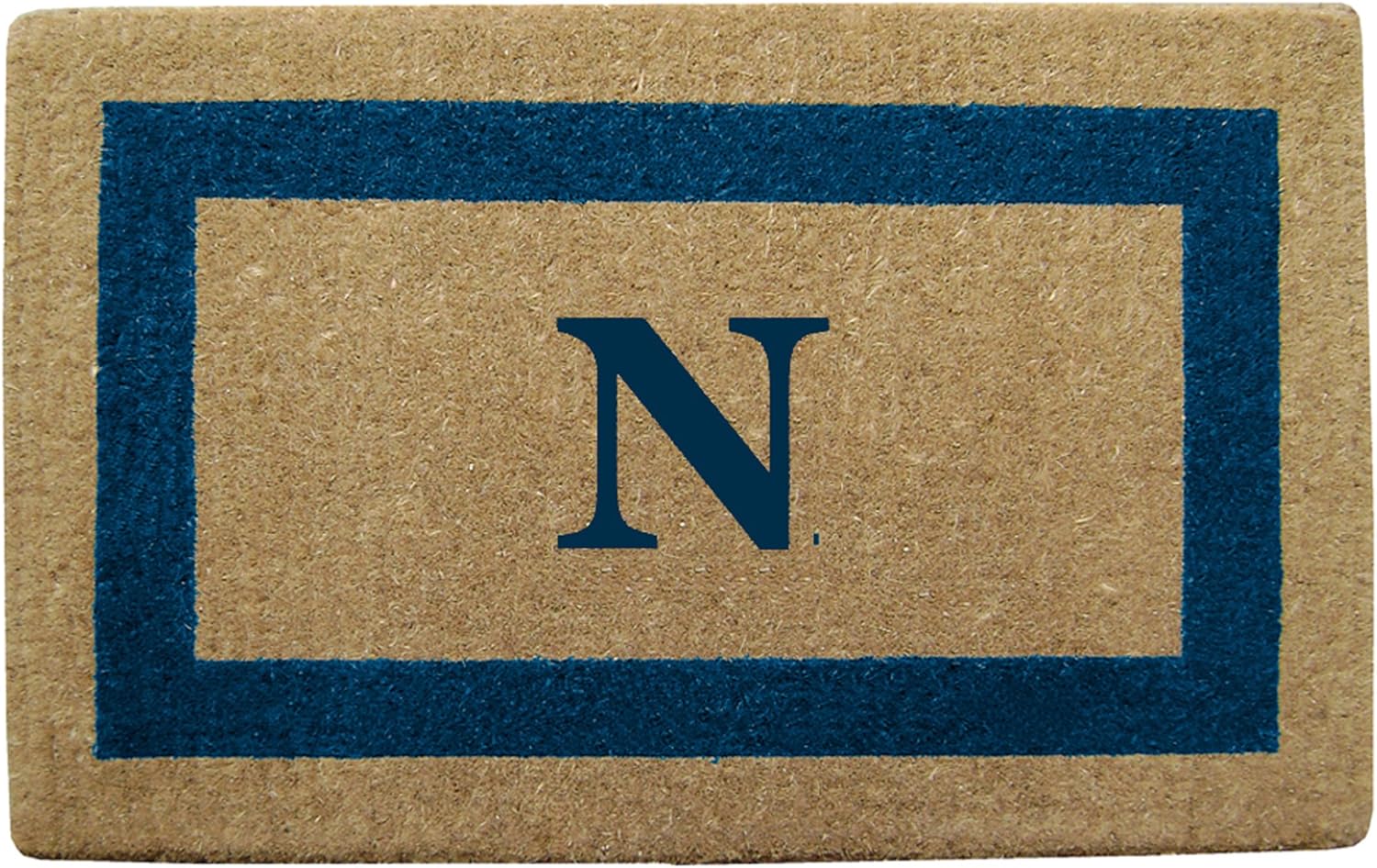 Nedia Home Heavy Duty Coir Door Mat - Personalized Monogram N, Single Picture Frame Design, Natural Coco Fiber Welcome Mat, Durable Handcrafted Outdoor Rug, Eco-Friendly, Blue 22" x 36", O2029N