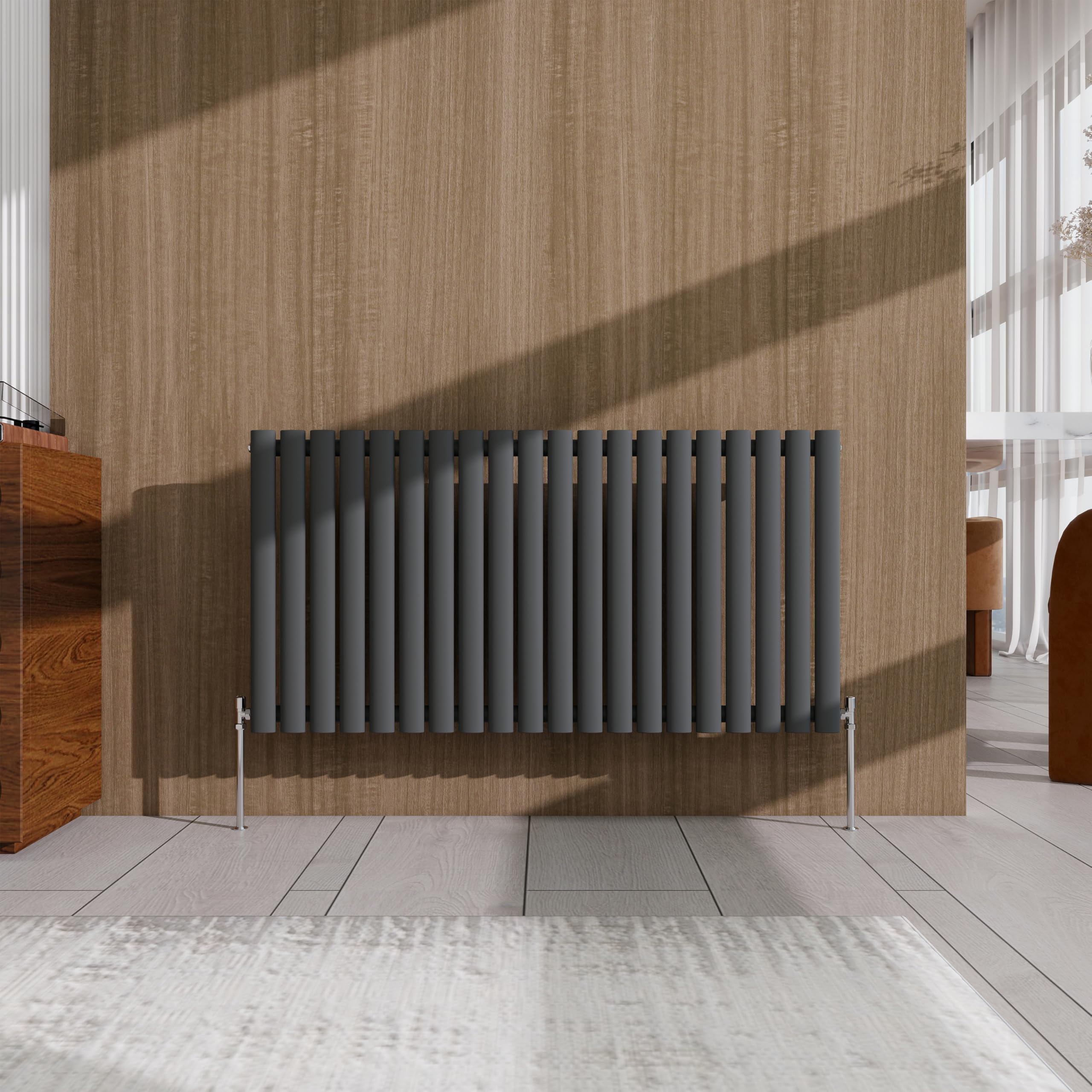 Acezanble Radiator 600×1180mm Anthracite Horizontal Single Oval Column Designer Central Heating Rad for Bathroom/Kitchen/Living Room