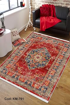 Pamuk Dokuma Taban Kaymaz T y D kmeyen Vintage Hal  Salon Hal s  Mutfak Hal s  Koridor Hal s , K rm z , 80 x 150cm, KM-791-3