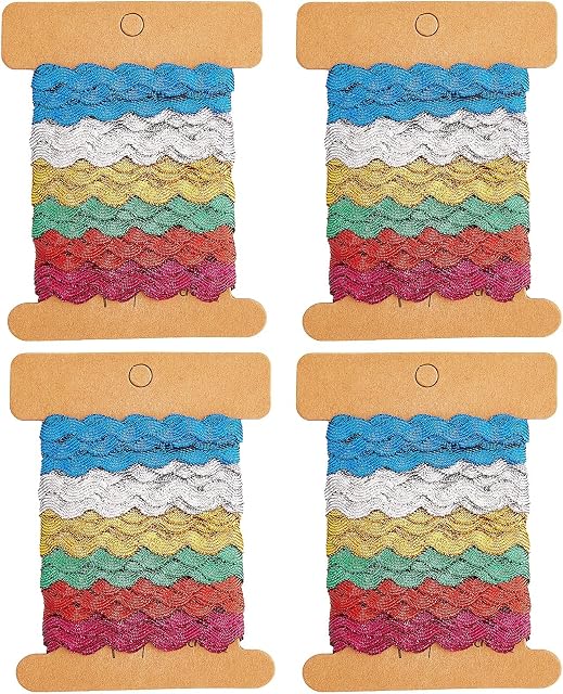 GORGECRAFT 24 Yards 6 Colors Wavy Bending Ribbon RIC Rac Webbing Edge Trim Embroidery Curved Lace Clothing Dress Accessories Rick Rack Fringe for Sewing Home Party Wedding Decoration Lace Ribbon Craft
