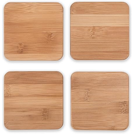 True Stack Bamboo Coasters, Modern Square, Protect Surfaces, 4 Pack