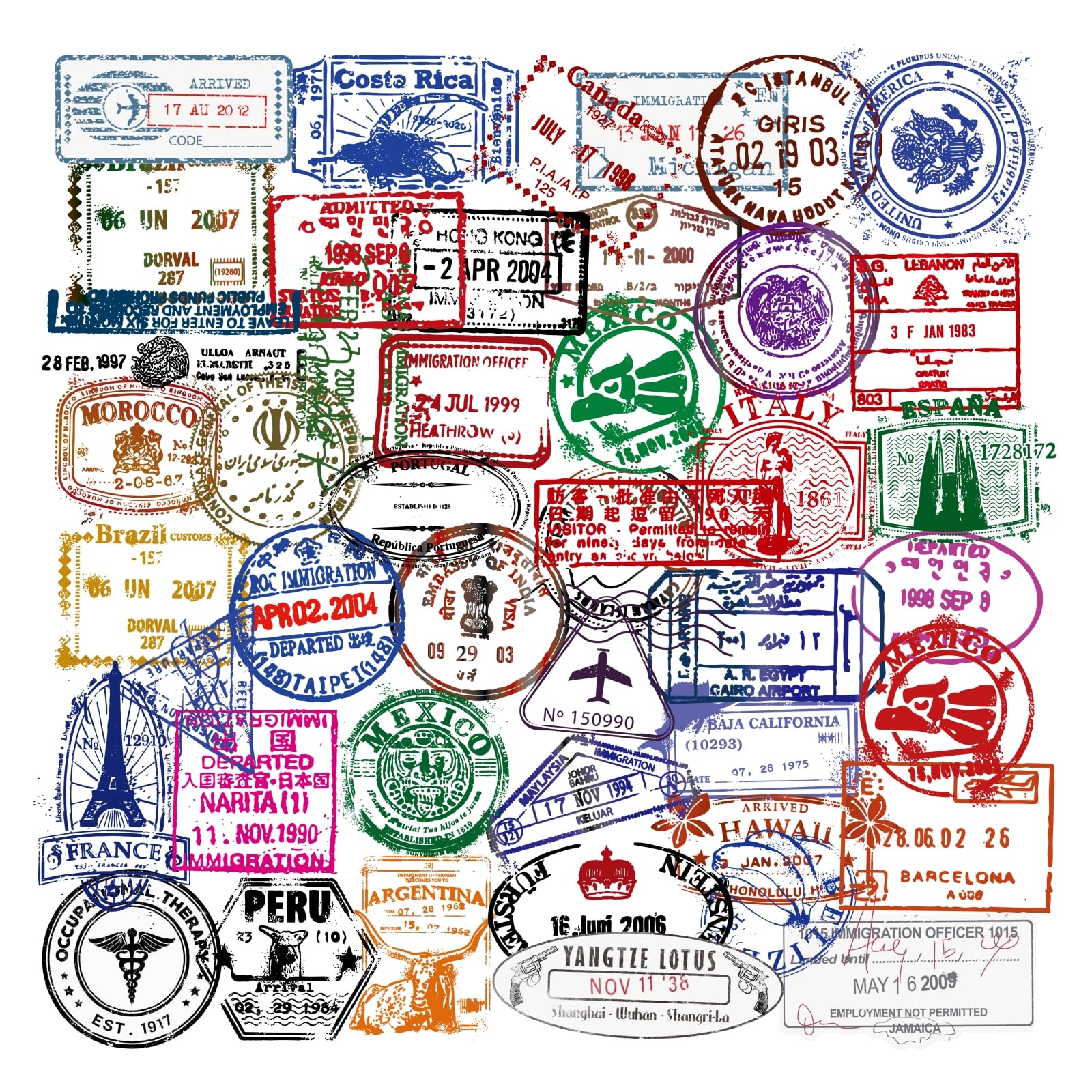 50 Postmark Stickers, Vintage Travel Stamp Sticker Pack for Scrapbook Journal Laptop Helmet Water Bottle Crafting