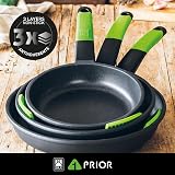 Braisogona Prior Cast Aluminum Non-Stick Frying Pans, Set of 3 Pans with 2 Trivets (18, 22 and 26 cm) - 3