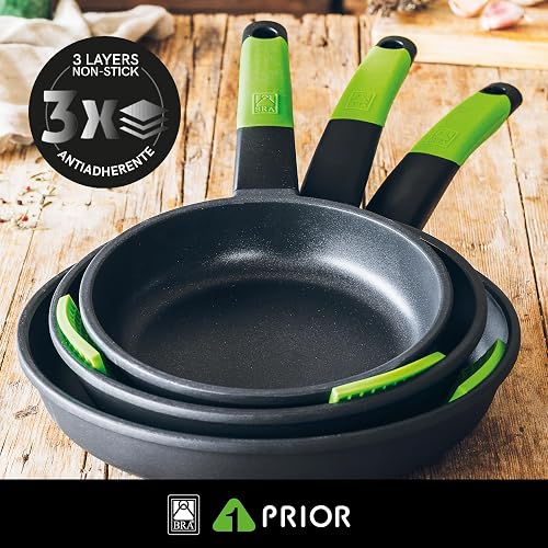 Braisogona Prior Cast Aluminum Non-Stick Frying Pans, Set of 3 Pans with 2 Trivets (18, 22 and 26 cm) - 3