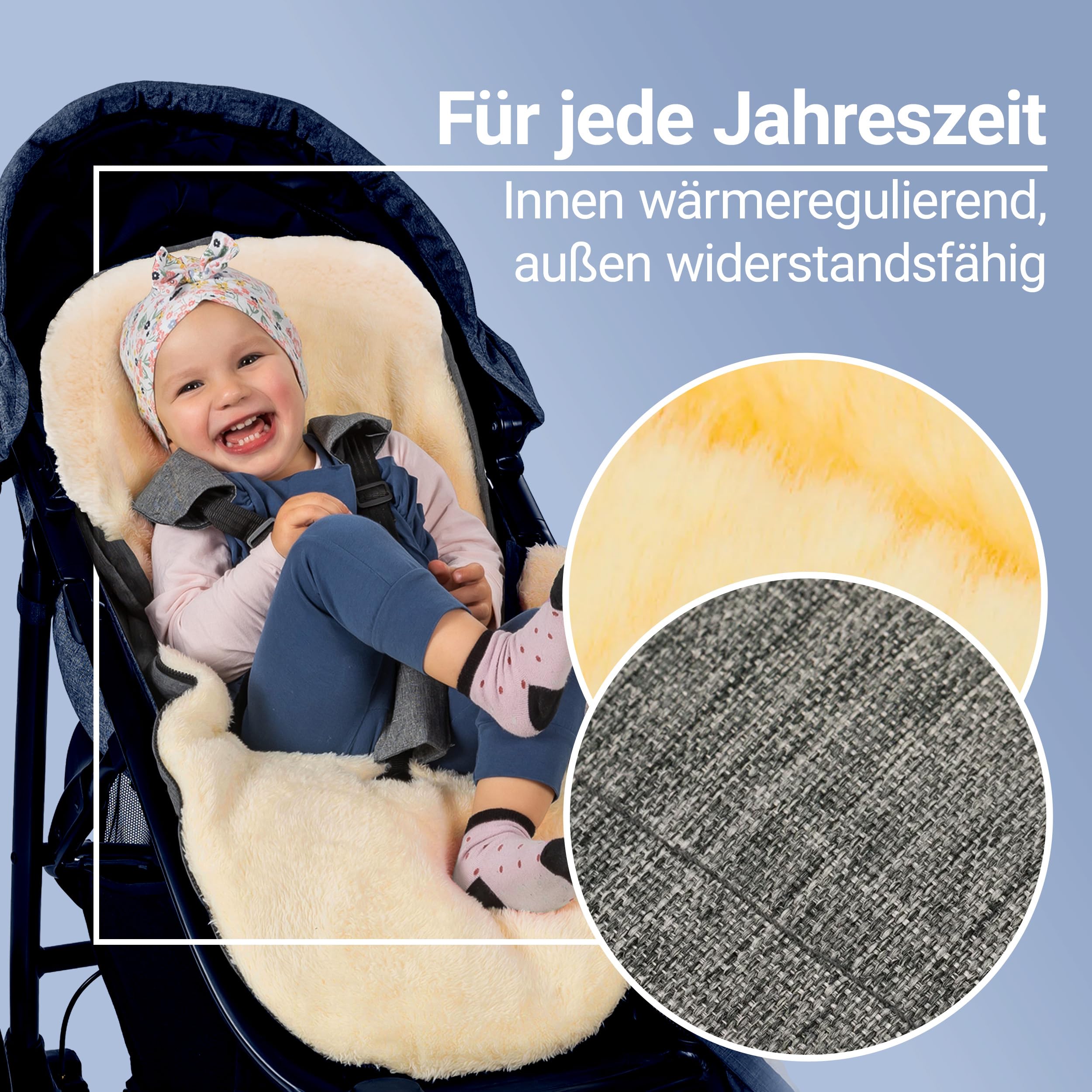 Zamboo Lammfell Fußsack 2in1 für Kinderwagen & Buggy - Universal Baby Winterfußsack und Einlage aus Merino Lammwolle für Kinder - Grau