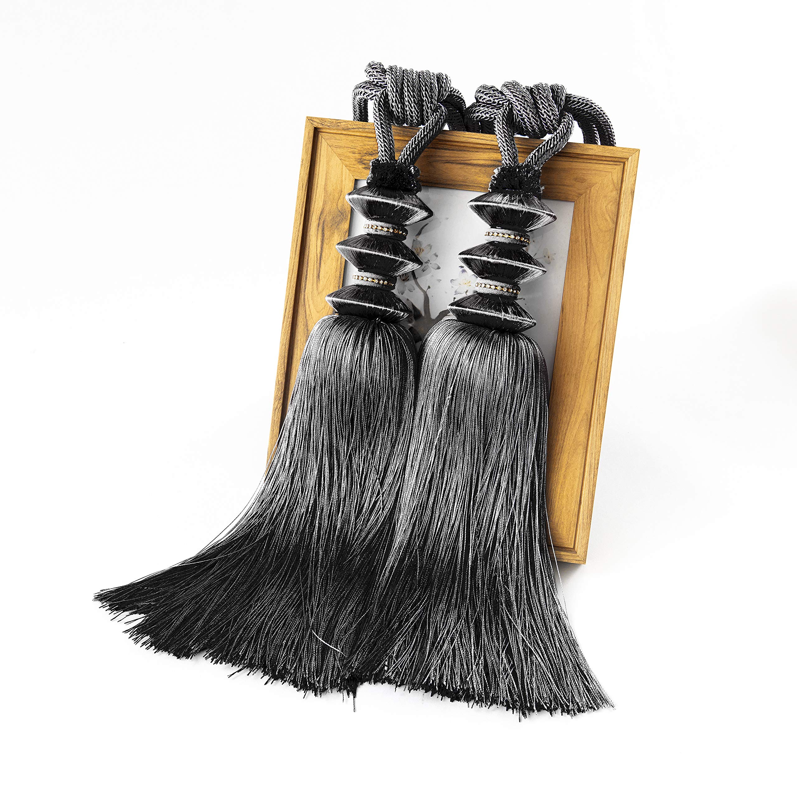 2pcs UFO Tassel Curtain Tie Backs Bonzer Handmade Curtain Tieback Holdback Rope for Home Decor (Grey)