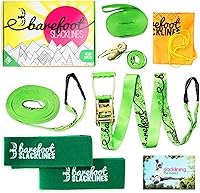 Vista 8 de Barefoot Slackline Kit de 60 pies (59.1 ft) juego completo que incluye trinquete, línea de entrenamiento, protectores de ladridos e instrucciones