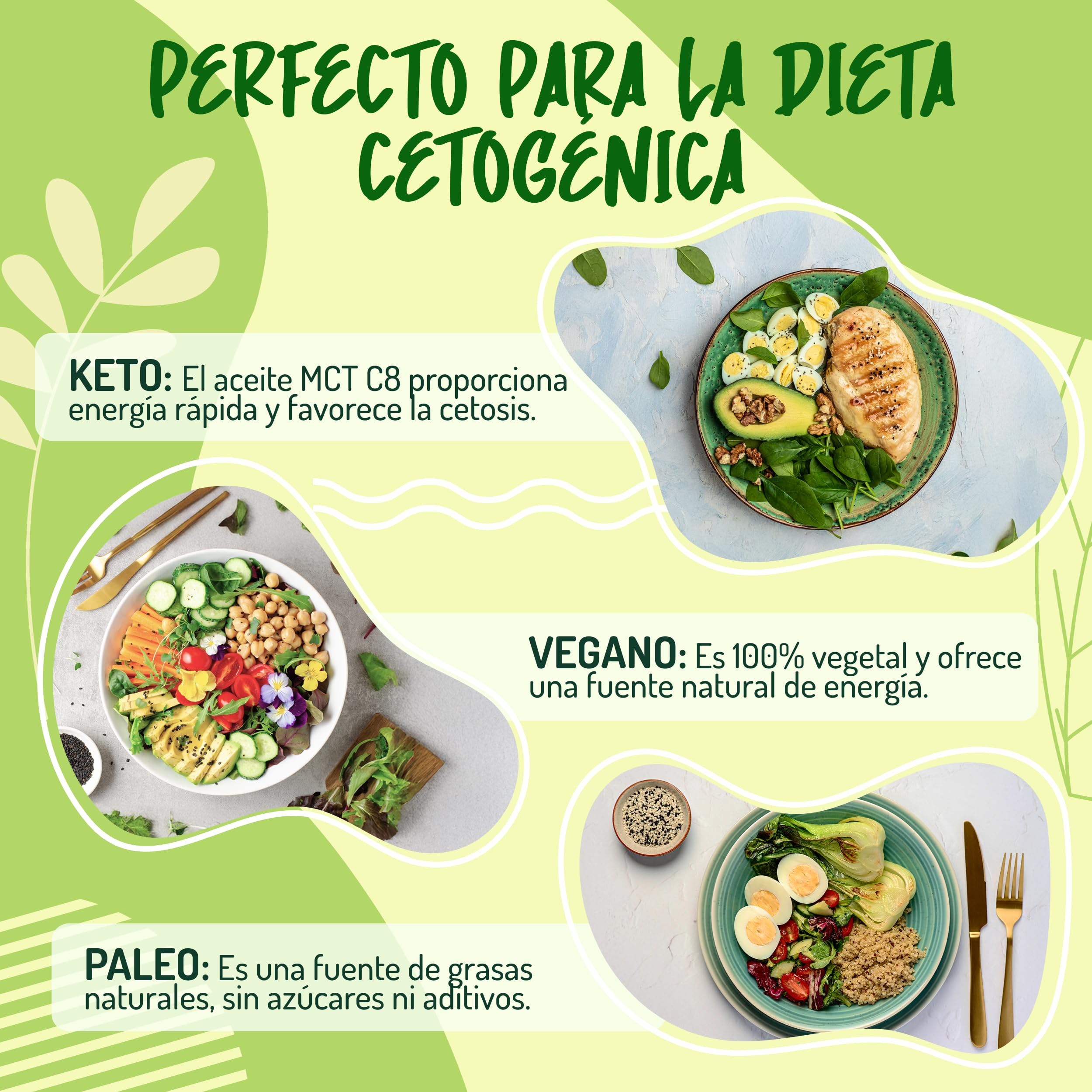Aceite MCT C8 C10 de Coco Orgánico Prensado en Frío 500ml - 60% C8 40% C10 Virgen Natural Puro