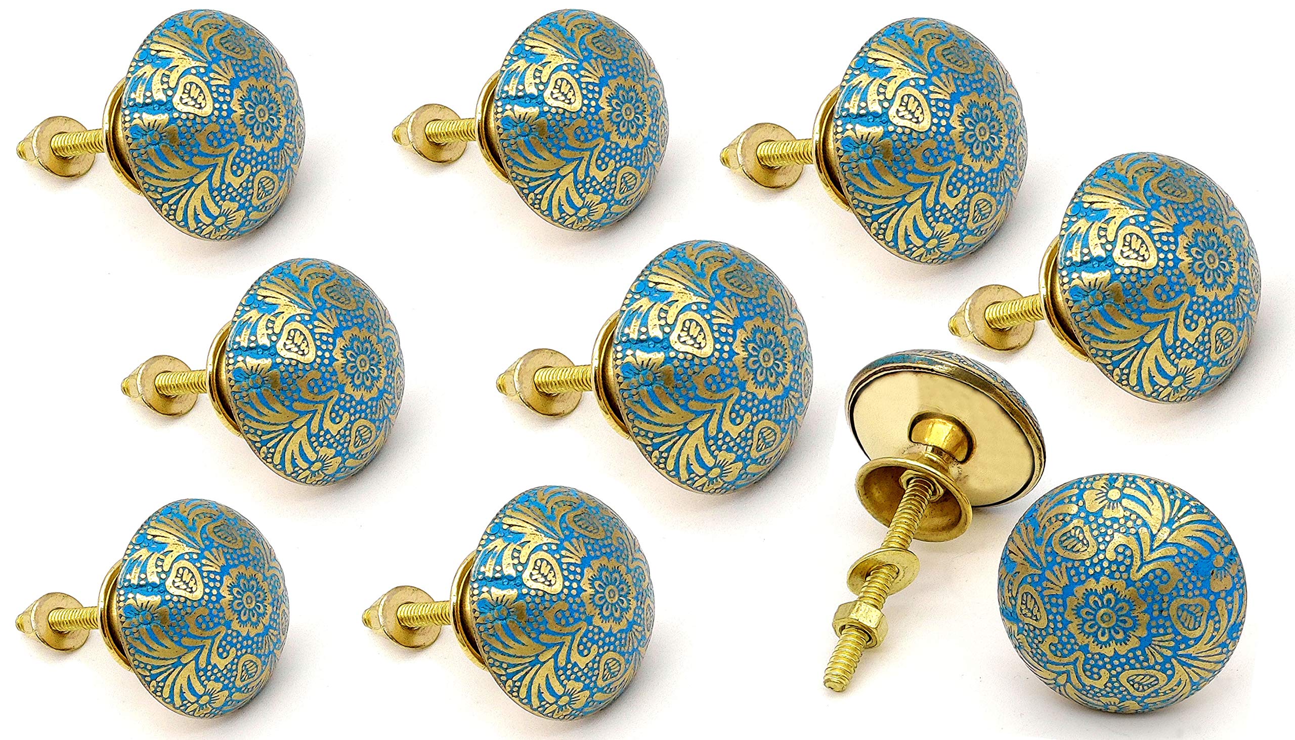 5MOONSUN5Brass Door Knobs/Drawer Pulls Dresser Door Knobs/Pull and Push Handle Knobs for Cabinets, Wardrobes & Kitchen Cupboards/Handmade Classic Hardware Decor, 38 mm Sky Blue (Set of 10)