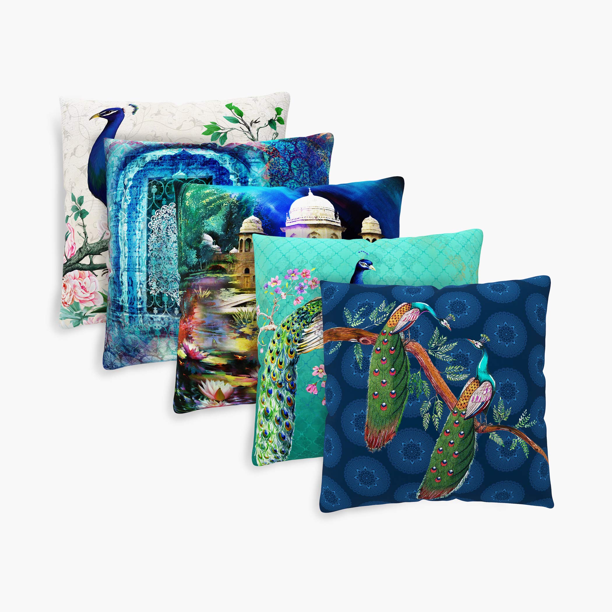 Home Centre Corsica Printed Peacock Cushion Covers - Set of 5 Pcs. 40 x 40 cm, Multicolour, Standard-picture-13