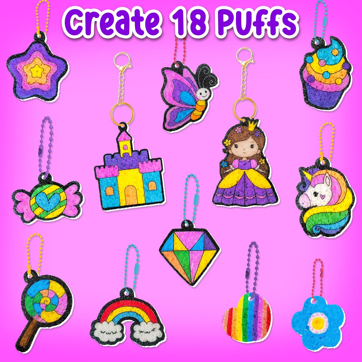 AGENTLAN Magic Puff Kit for Kids, 3D Art Kit with Unicorn & Princess, Craft Stuff for Kids, Foam Texture Paint Set, Easy DIY Creative Crafts for Girls & Boys Ages 4, 5, 6, 7, 8, 9