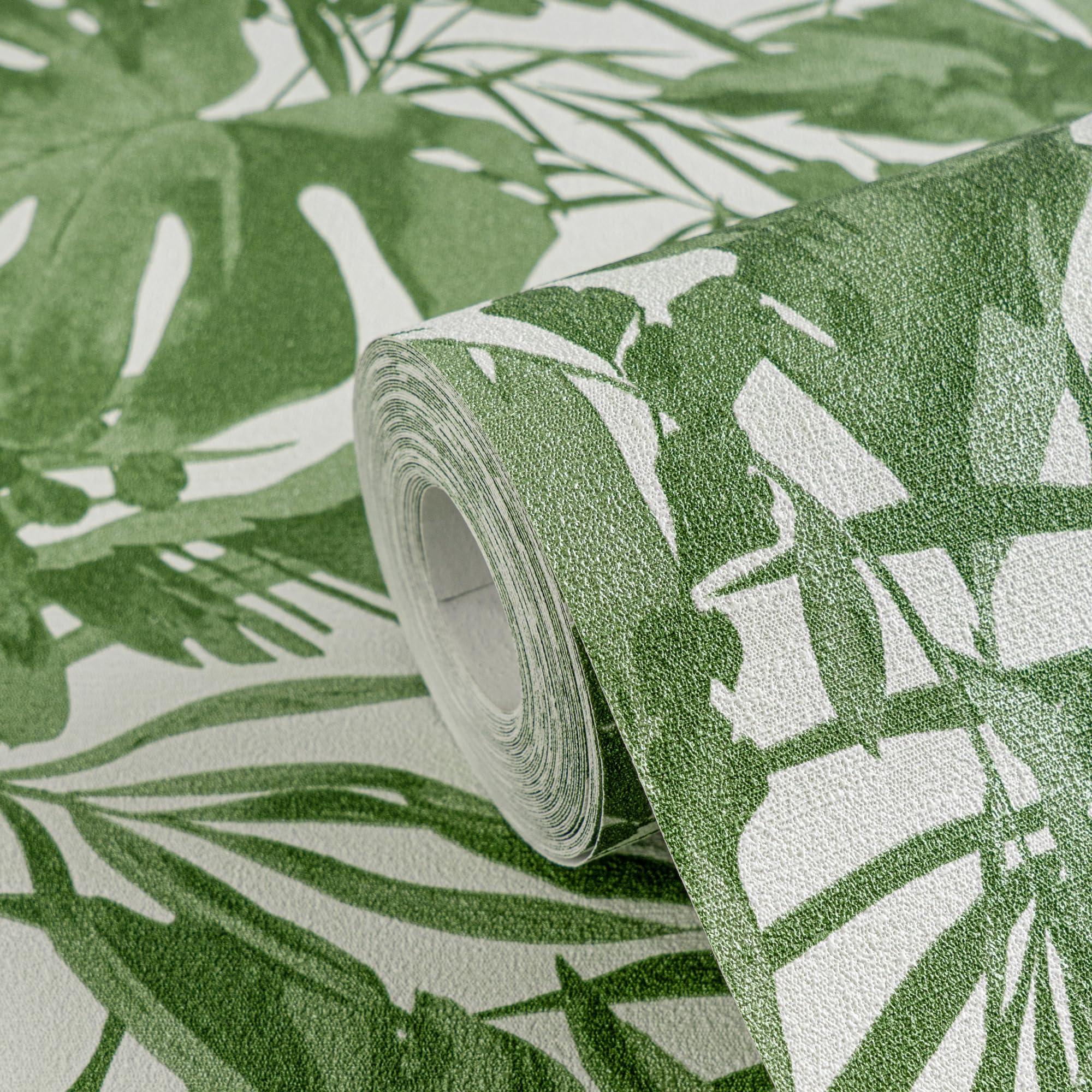 Livingwalls papel pintado no tejido con motivo de hojas en verde y blanco – papel pintado de jungla exótica 10,05 m x 0,53 m diseño de COSMOPOLITAN – 790634