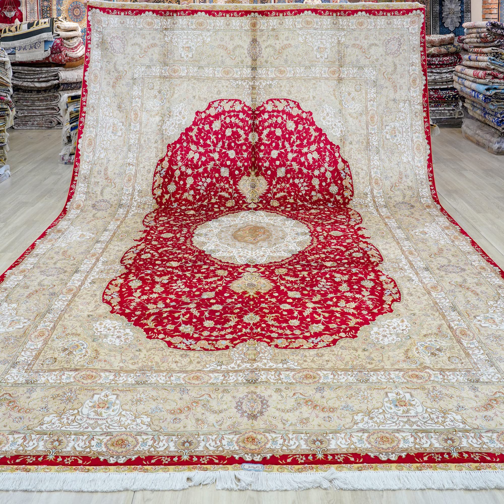 Silk Carpet 10x14 Red Handmade Traditional Medallion Vintage Antique Luxury Oriental Silk Area Rug for Living Room