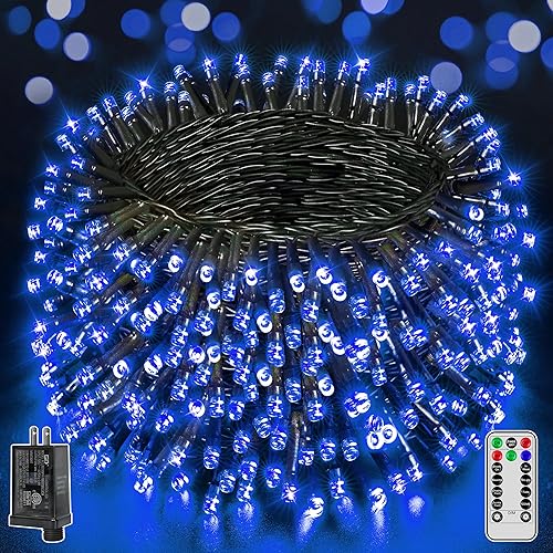 Miniatura 9 de 500 luces LED de Navidad de 164 pies, tira de luces impermeables para exteriores con control remoto y temporizador, luces de árbol de Navidad con 8
