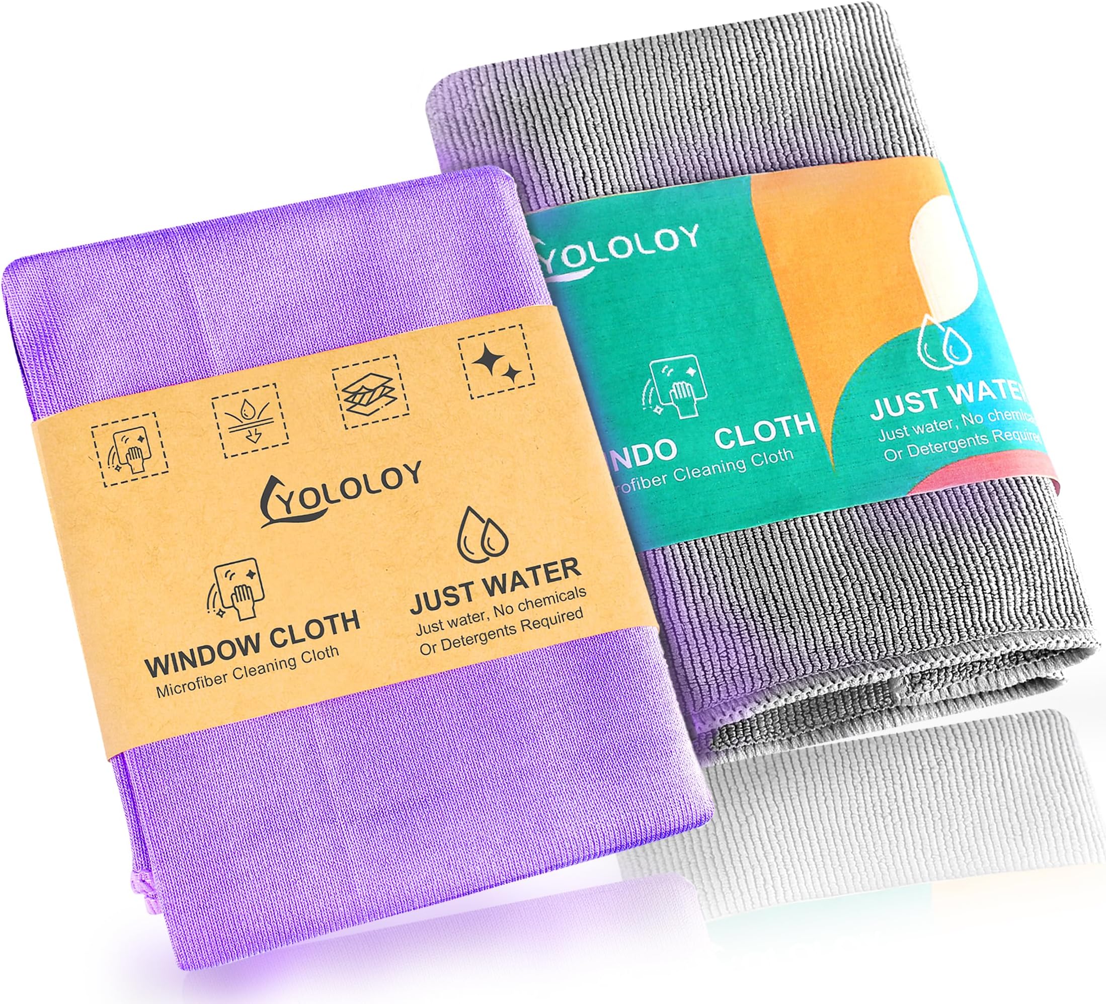 Window & Enviro Cleaning Cloth Kit (Purple & Grey) - Streak-Free With Just Water, Purple Window Cloth Cleans Smooth Surfaces, While Grey Cloth Is Suitable For Most Items. Reusable & Machine Washable.