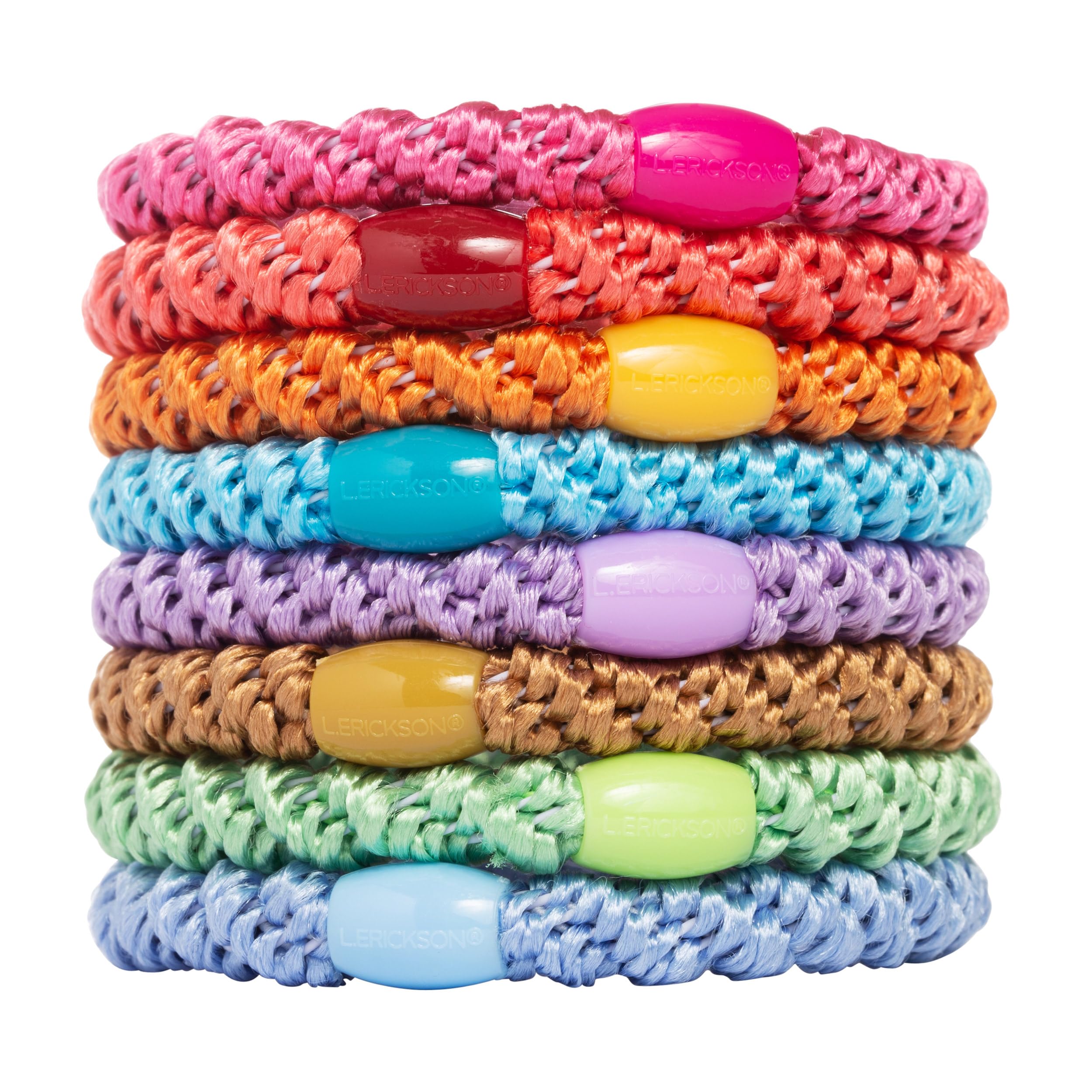 L. Erickson Colorful Hair Ties for Thick Hair, Grab & Go Ponytail Holders, 8 Pack, Spring, Thick No-Crease Bands with Strong Hold, Damage-Free Design,