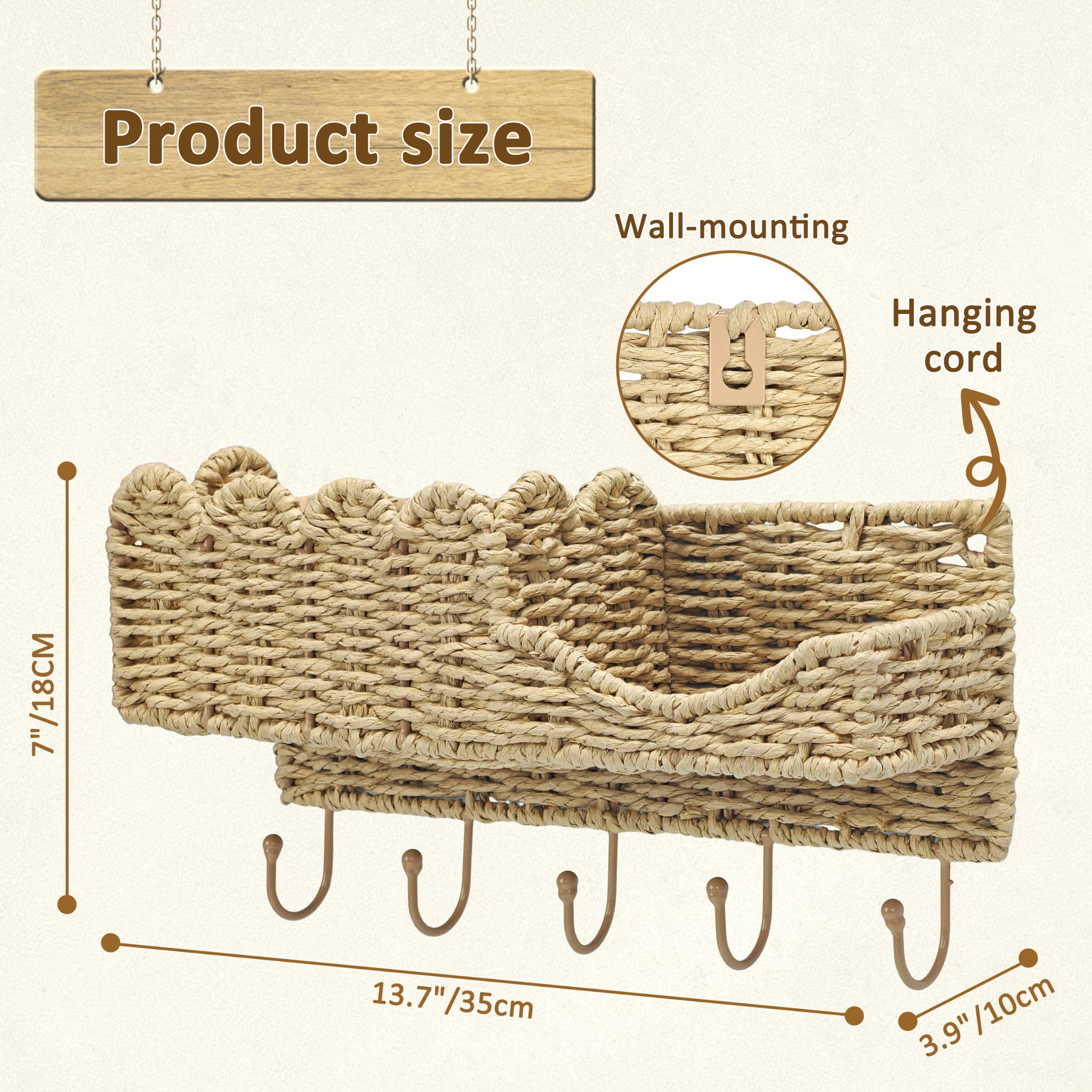 Portachiavi e organizer per posta in rattan intrecciato con 5