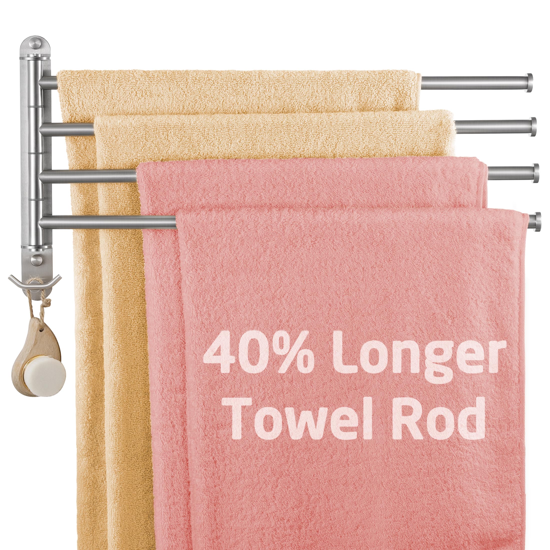KES Porte Serviettes Pivotante Porte-Serviettes Murale 4 Bras Acier Inoxydable SUS304 Seche Serviette Barre 50 CM Support Brossé, A2103S4L50-2