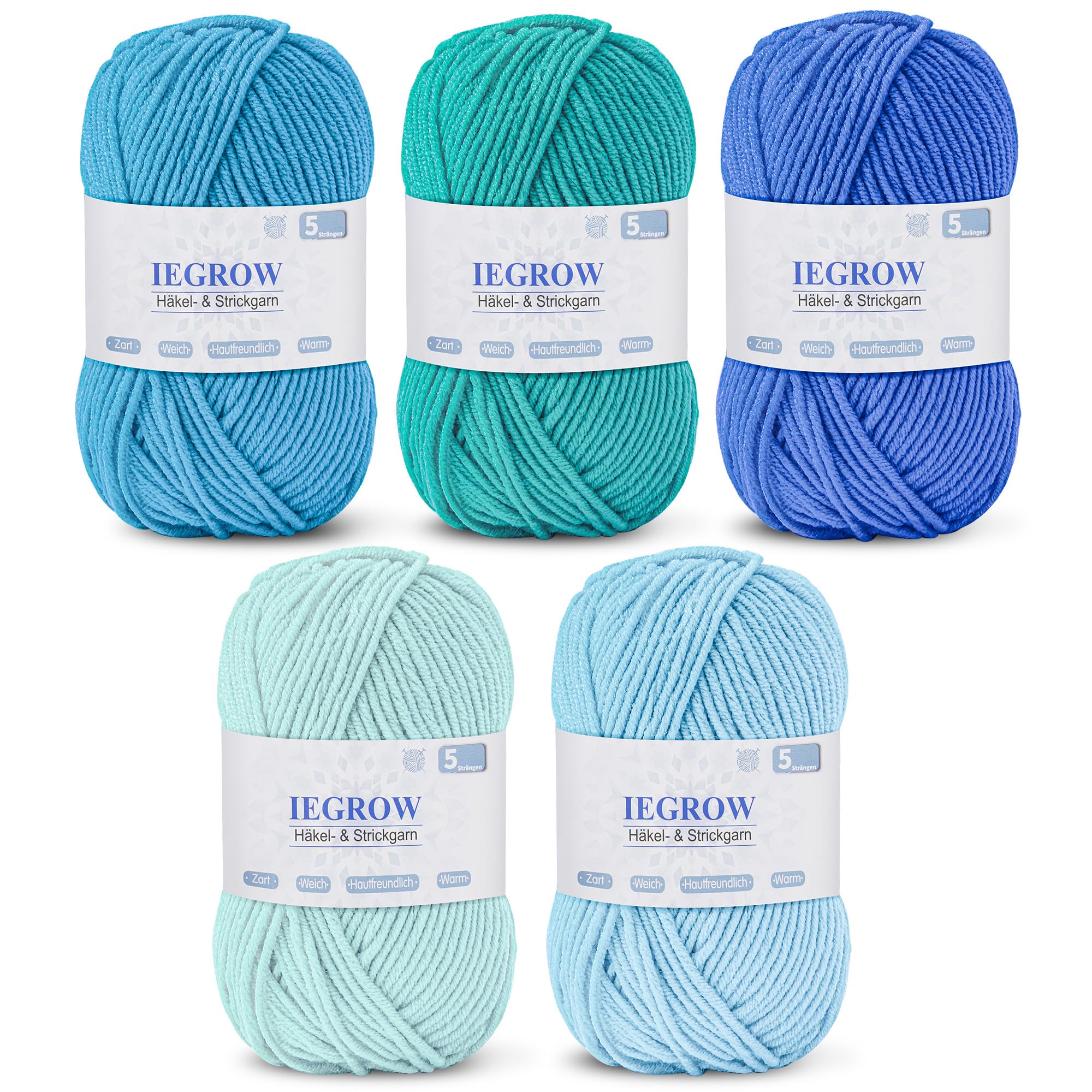 Häkelgarn (50g x 5 Farben), 5-fach Garn zum Stricken, Garn zum Häkeln und Stricken, Handstrickgarn-Sets